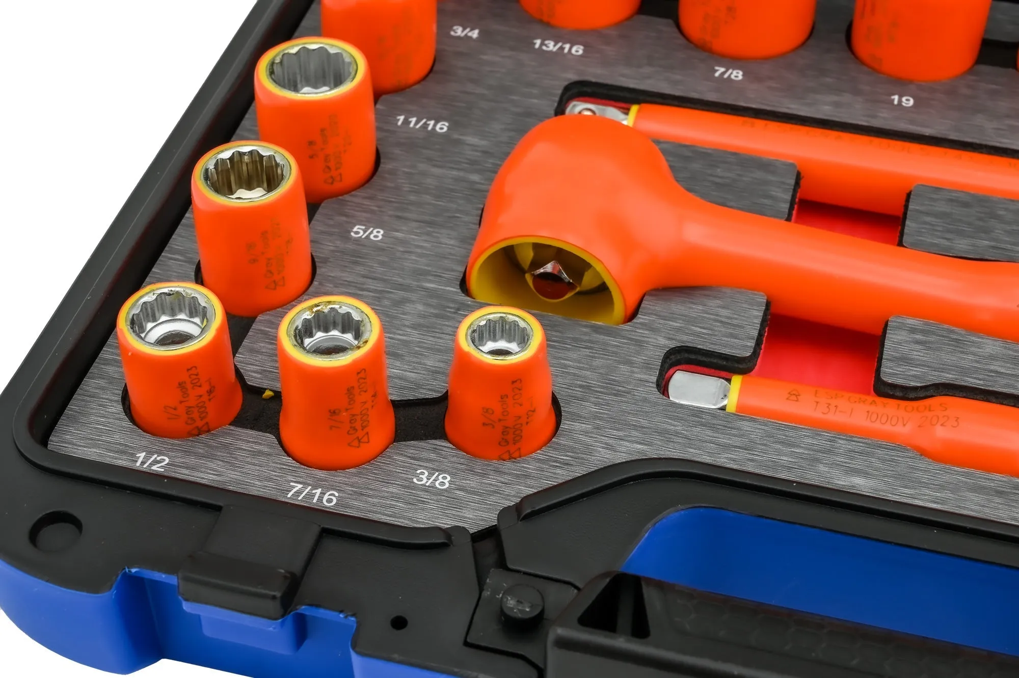 24 Piece 3/8" Drive 12 Point SAE and Metric, Standard Socket and Attachments Set, 1000V Insulated