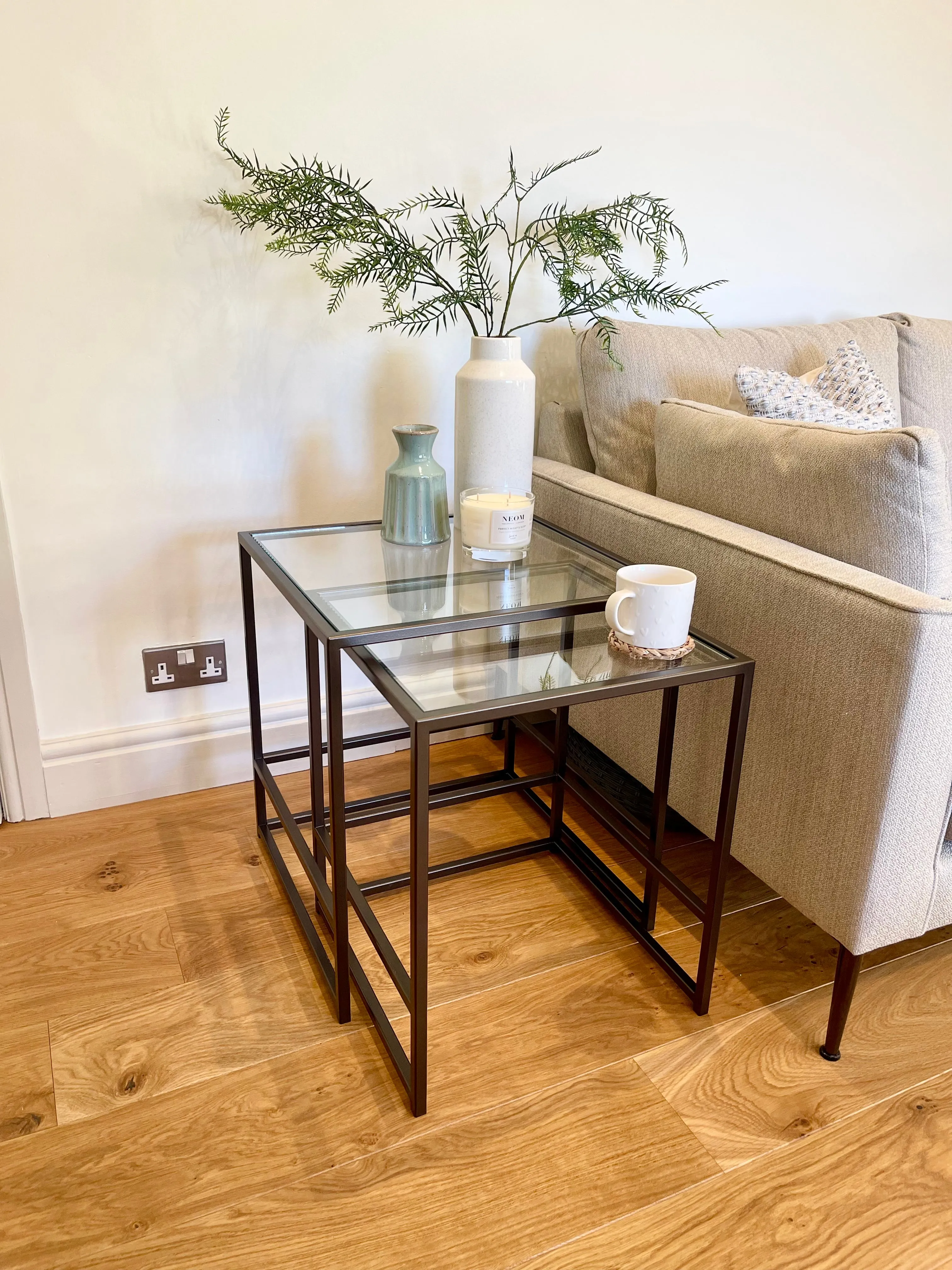 Aria Glass Metal Nesting Side Tables - Dark Bronze