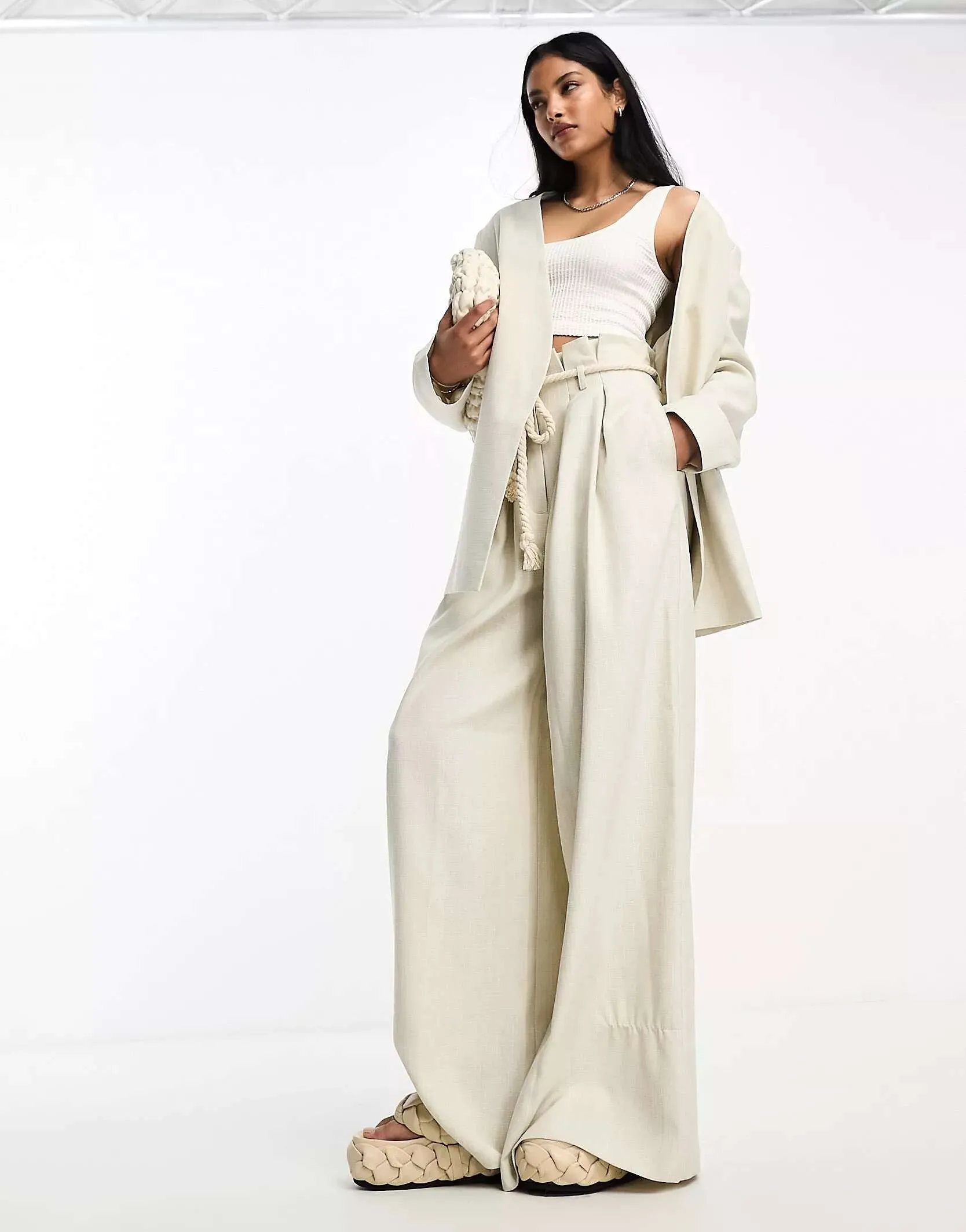 ASOS Natural Wrap Jacket With Rope Belt