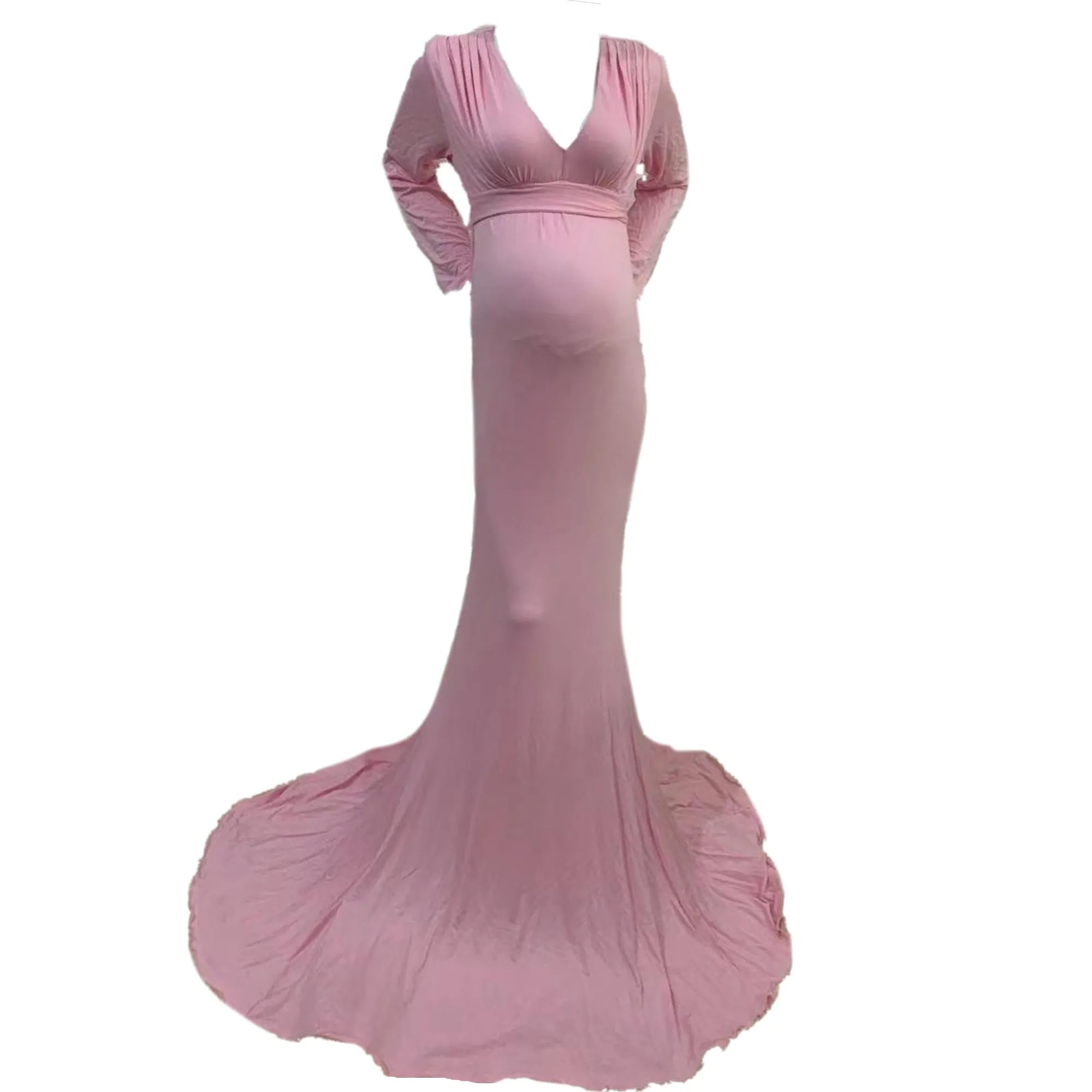 Babymoon V Neck Maternity Gown Dress - Pink