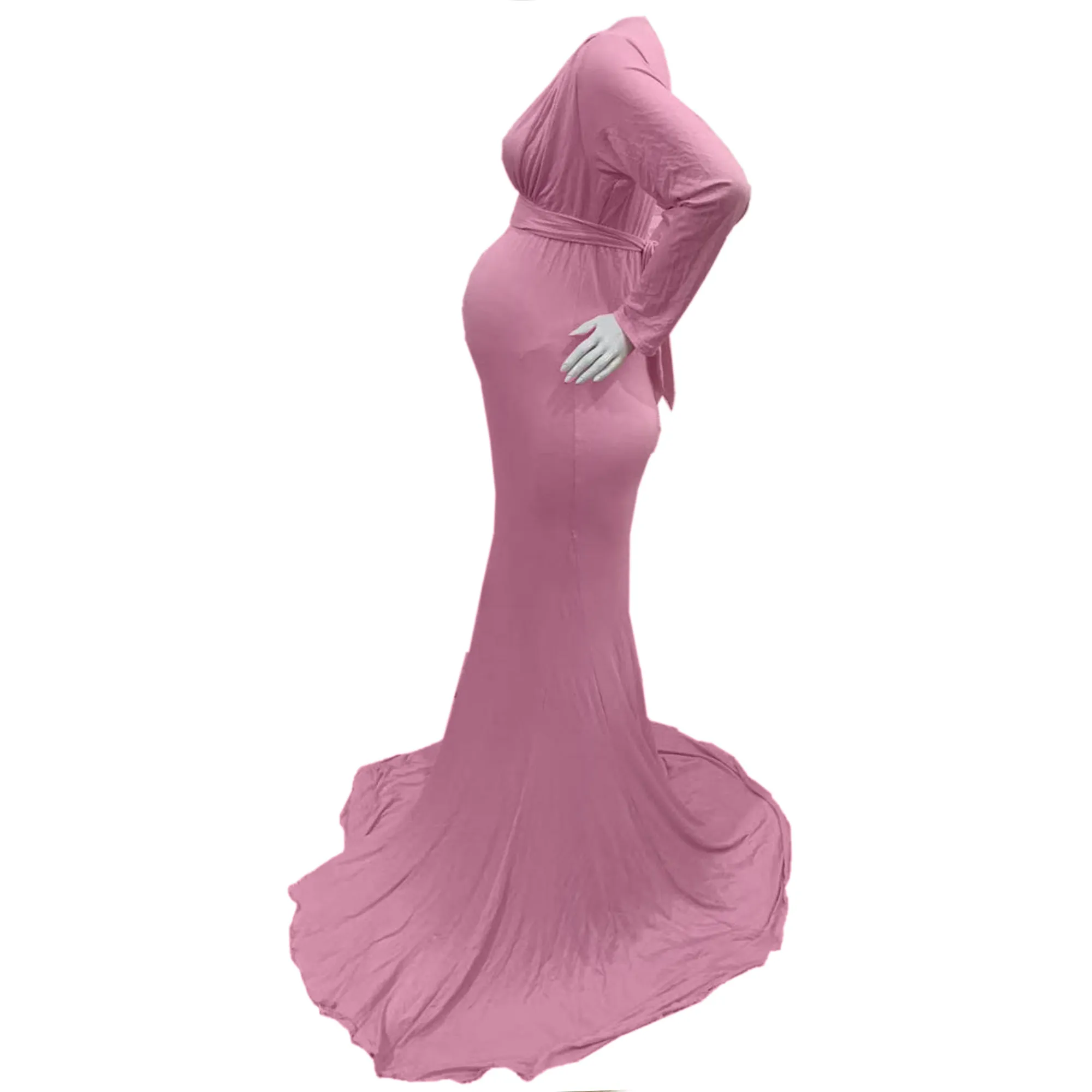 Babymoon V Neck Maternity Gown Dress - Pink