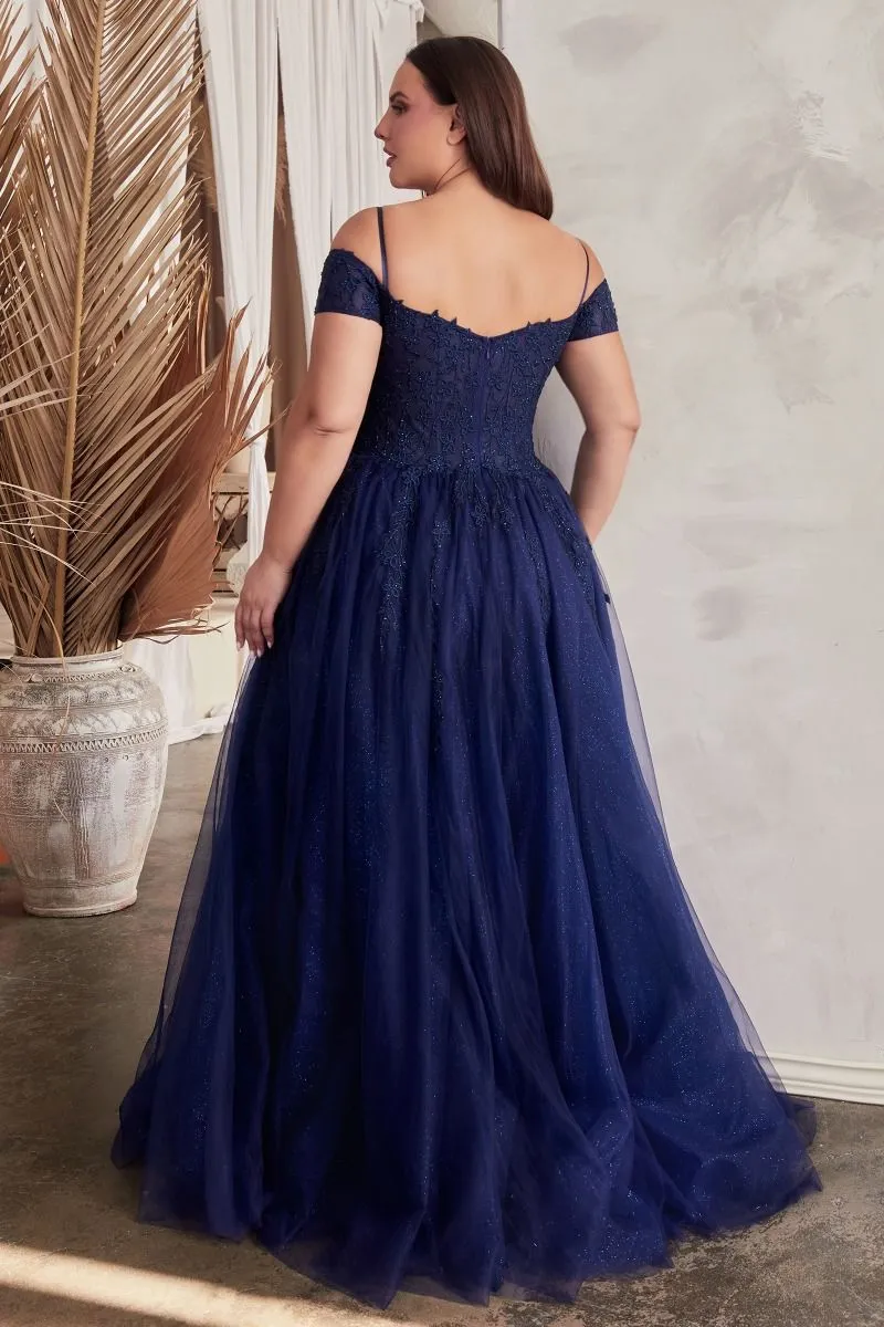 Betty Prom Dress Off the Shoulder A-line Lace Gown 740154TTR-Navy Cinderella Divine C154 LaDivine C154