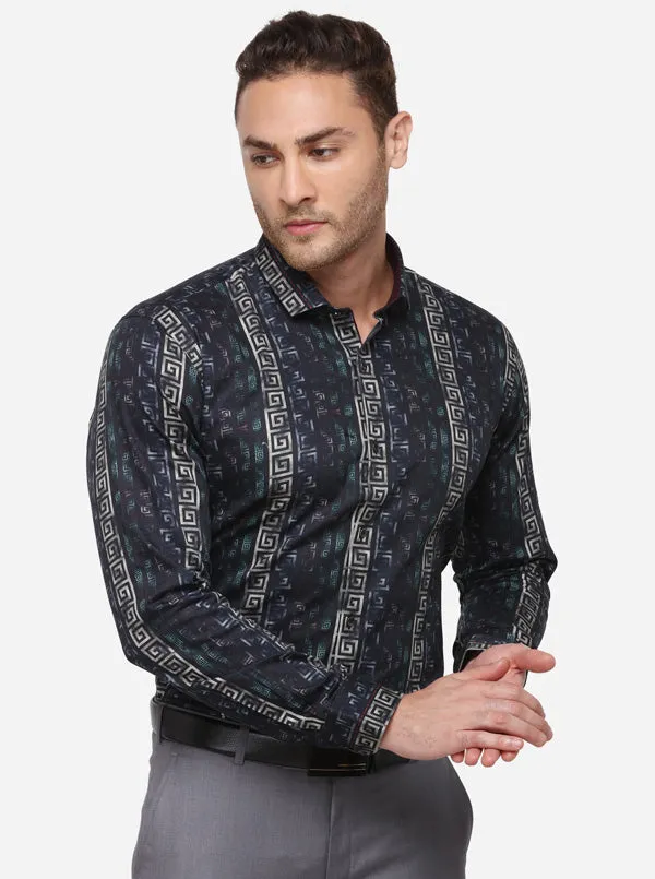 Black & Green Printed Slim Fit Party Wear Shirt | JB Studio