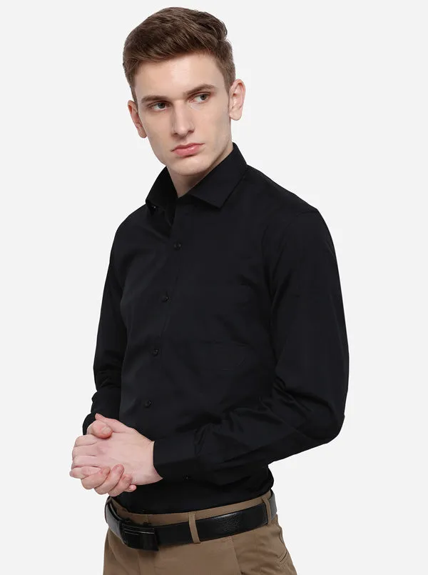 Black Solid Slim Fit Formal Shirt | Metal