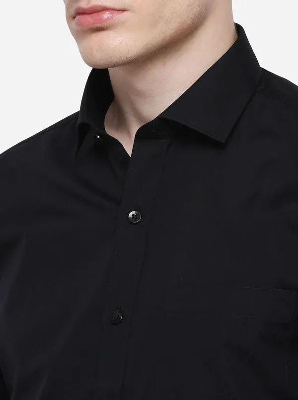 Black Solid Slim Fit Formal Shirt | Metal