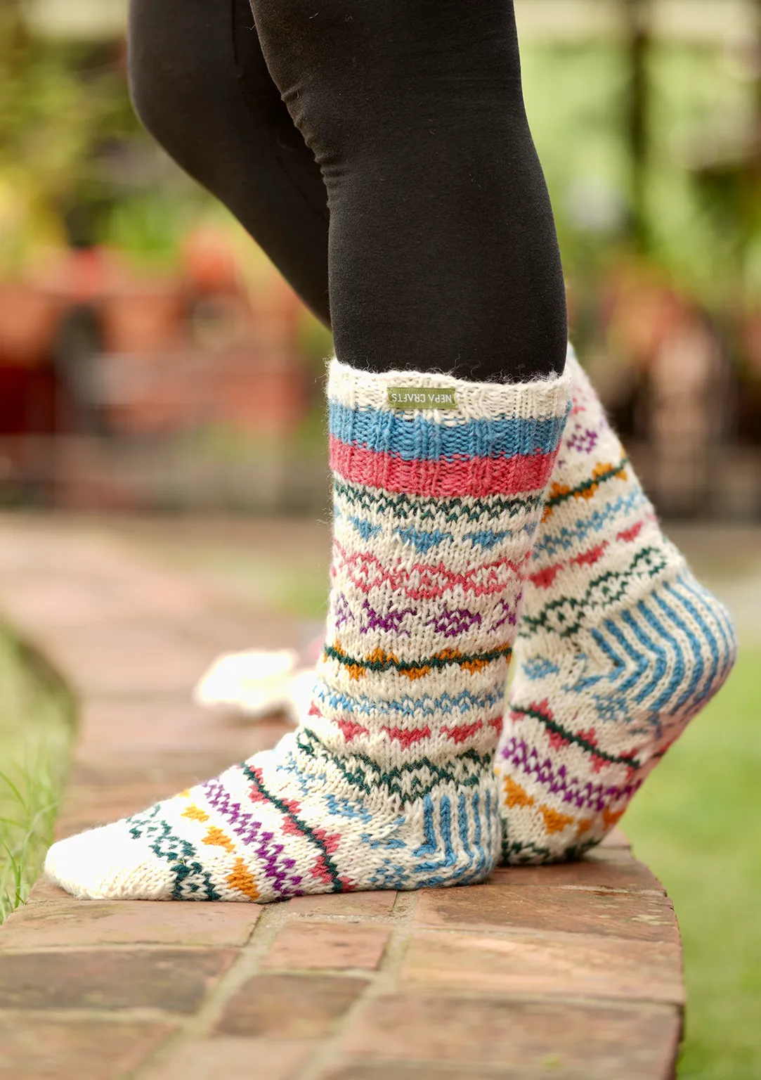 Blue and White Multicolor Woolen Knee High Socks