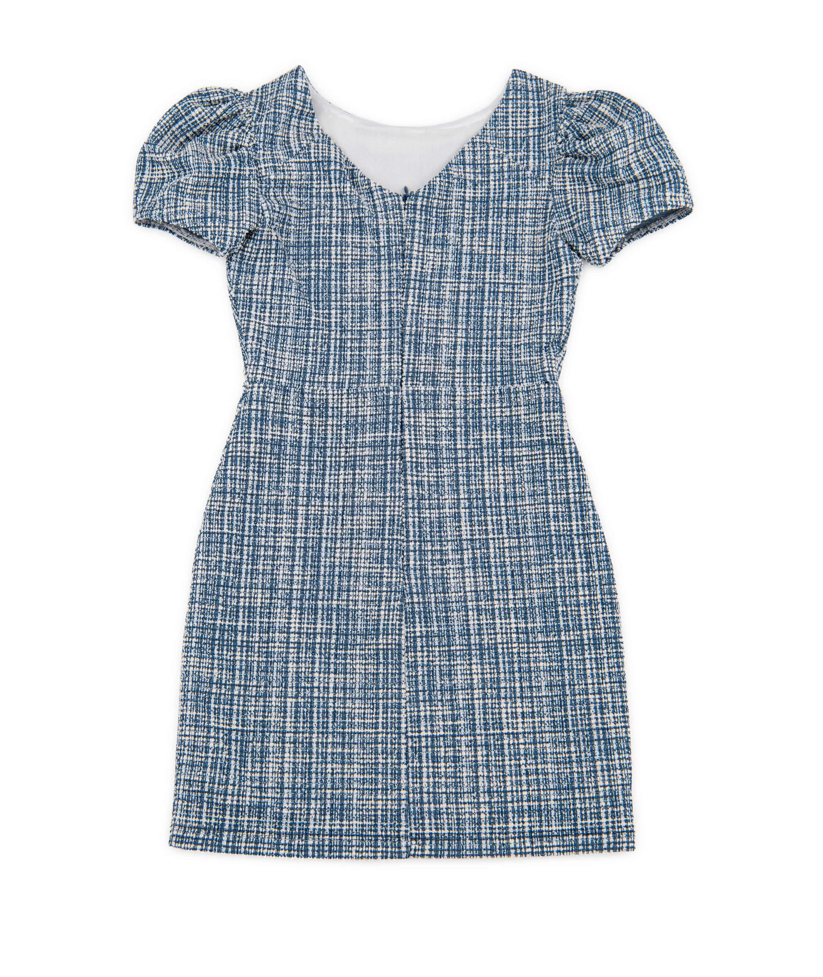 By Debra Girls Navy Plaid Puff Sleeve Sheath Dress