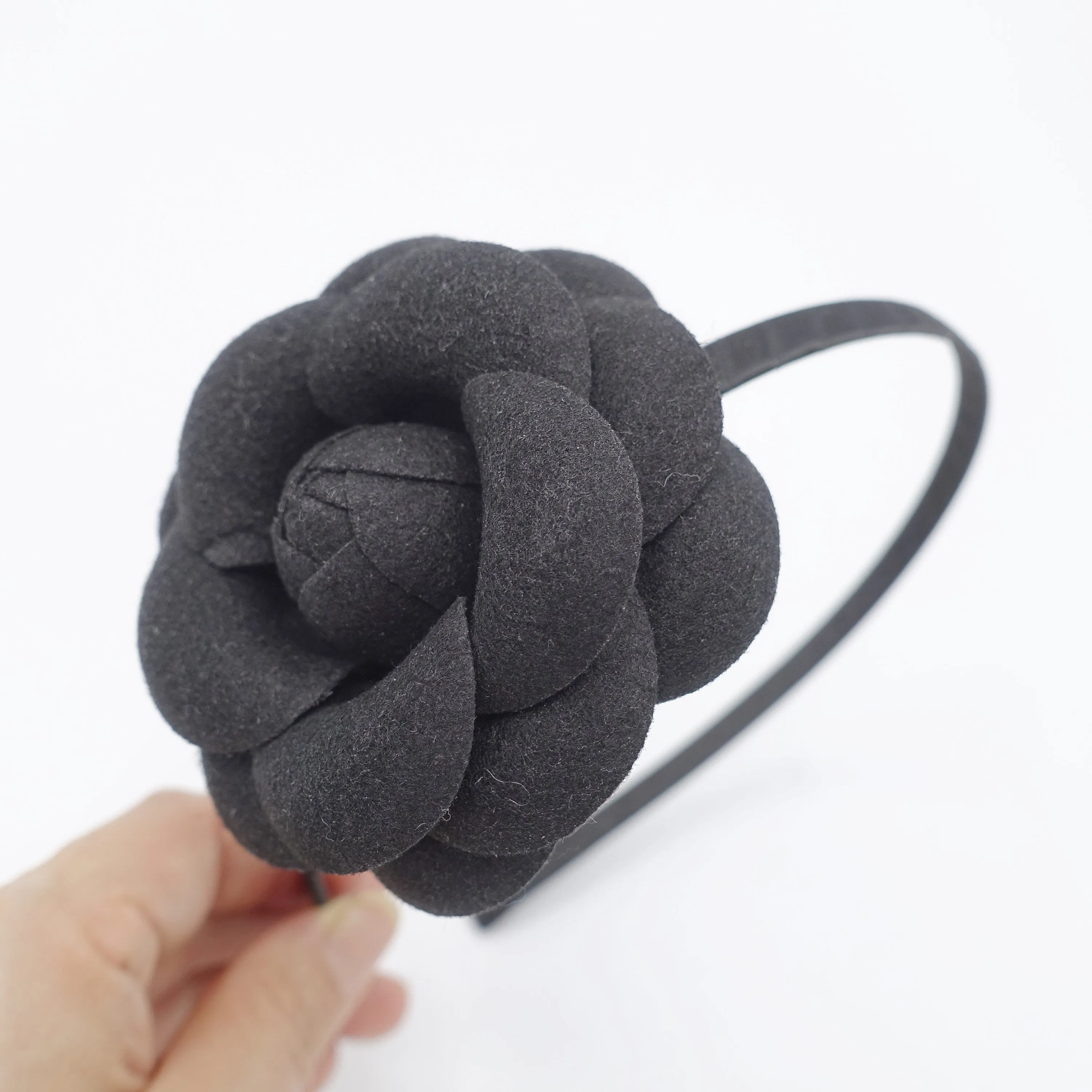 camellia headband woolen flower thin hairband for women