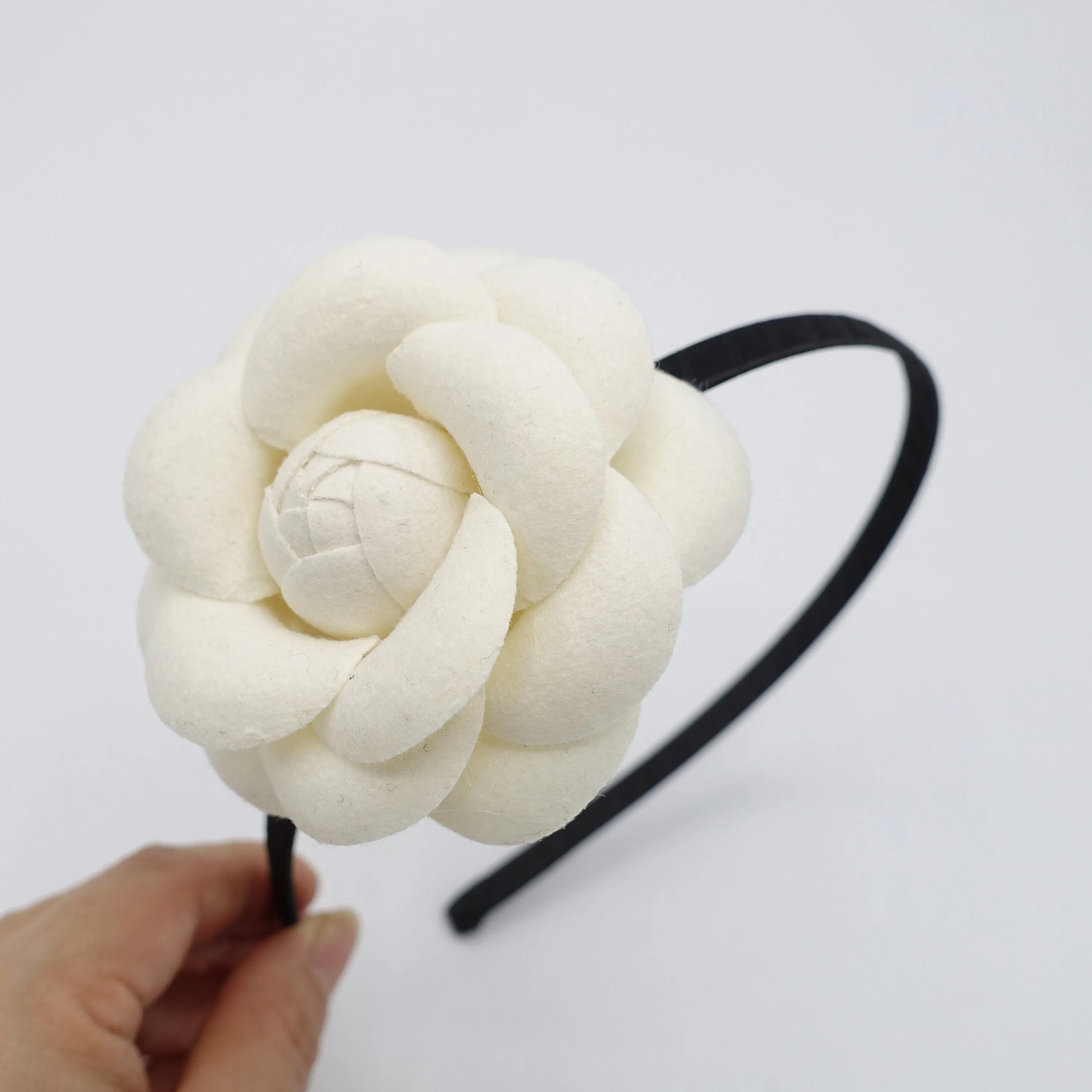 camellia headband woolen flower thin hairband for women