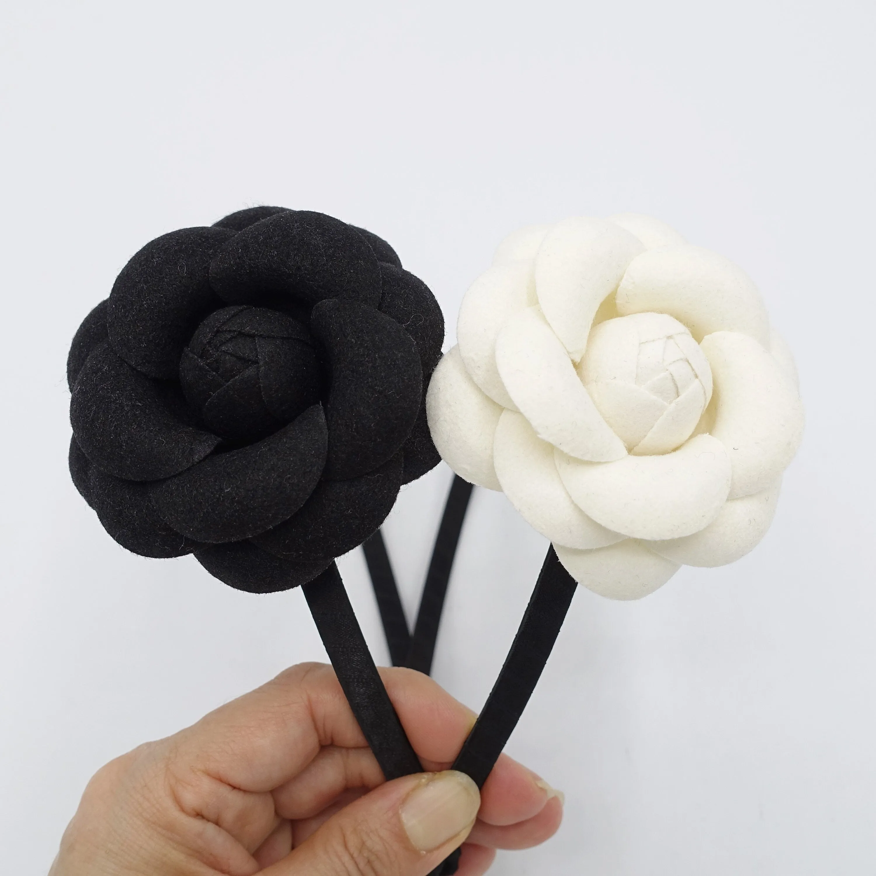 camellia headband woolen flower thin hairband for women