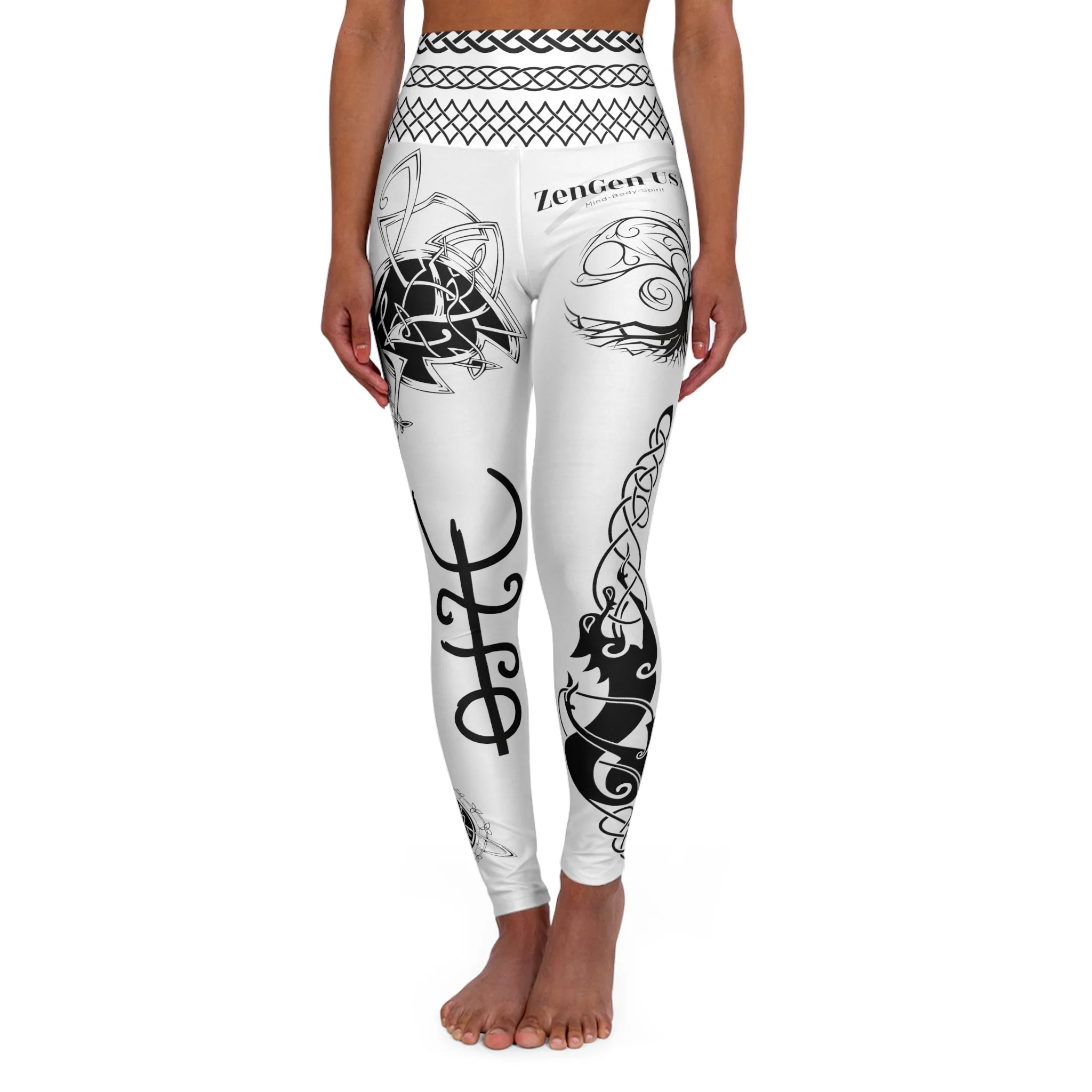 Celtic Tribal Tattoo - White Yoga Leggings - ZenGen USA ROCK SOLID