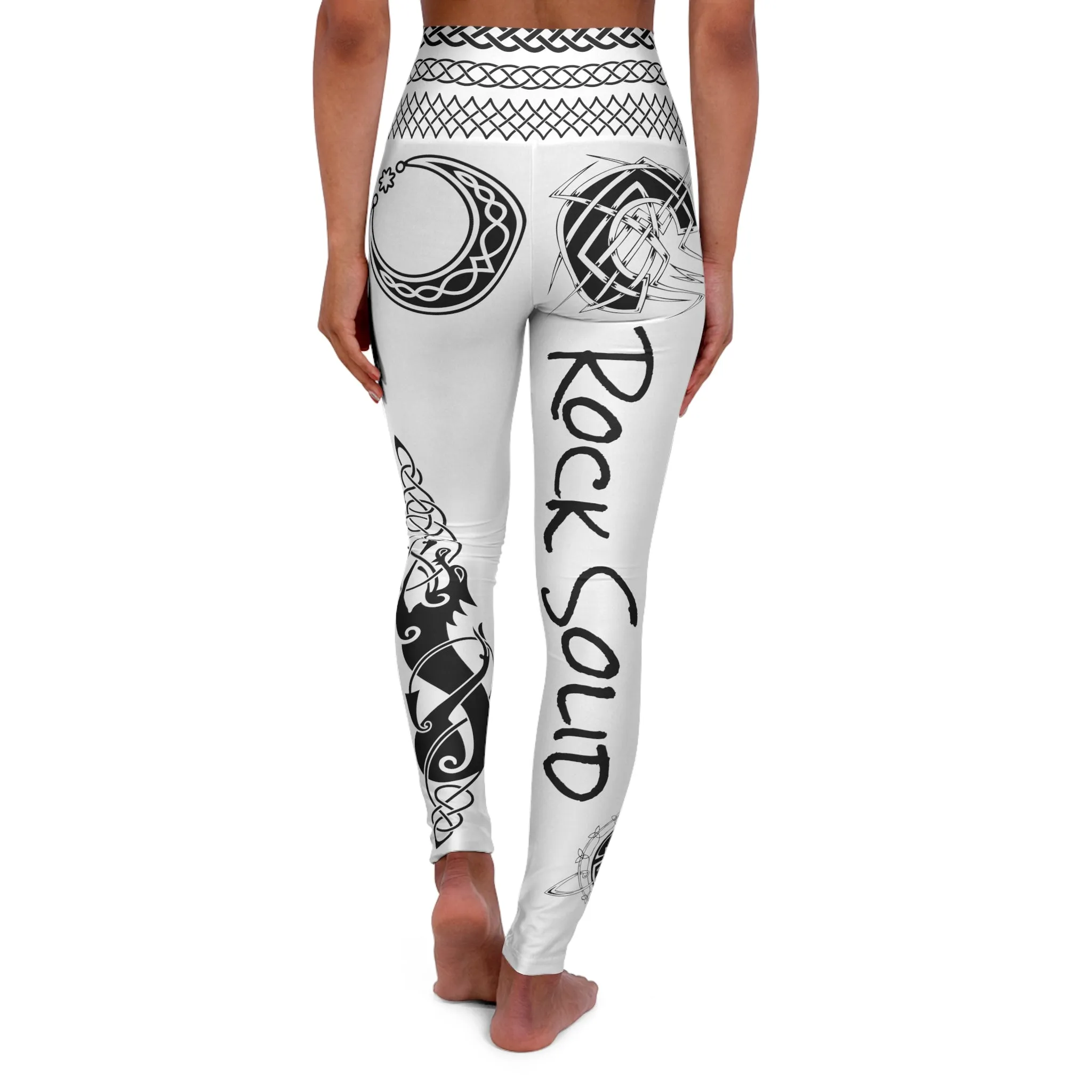 Celtic Tribal Tattoo - White Yoga Leggings - ZenGen USA ROCK SOLID