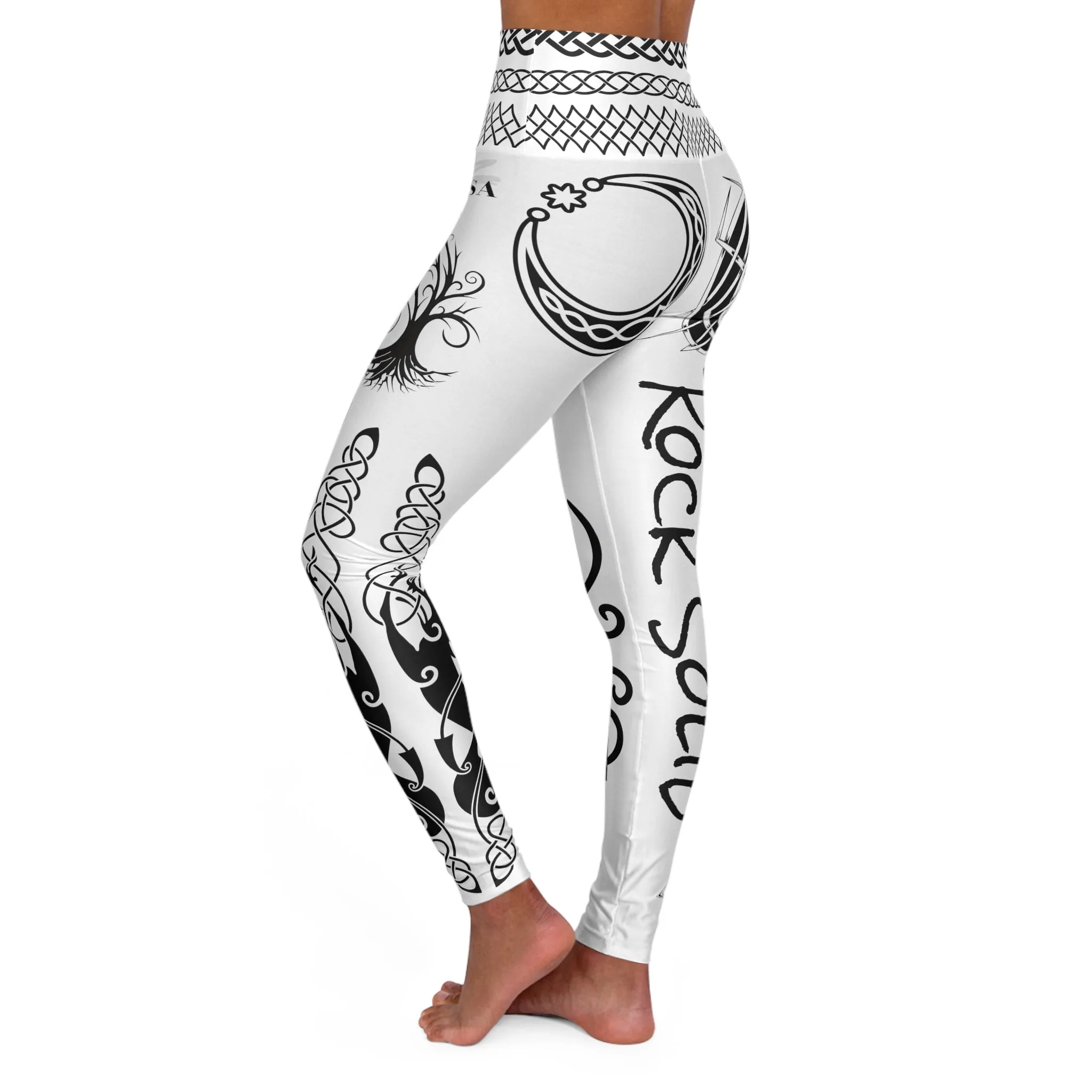 Celtic Tribal Tattoo - White Yoga Leggings - ZenGen USA ROCK SOLID