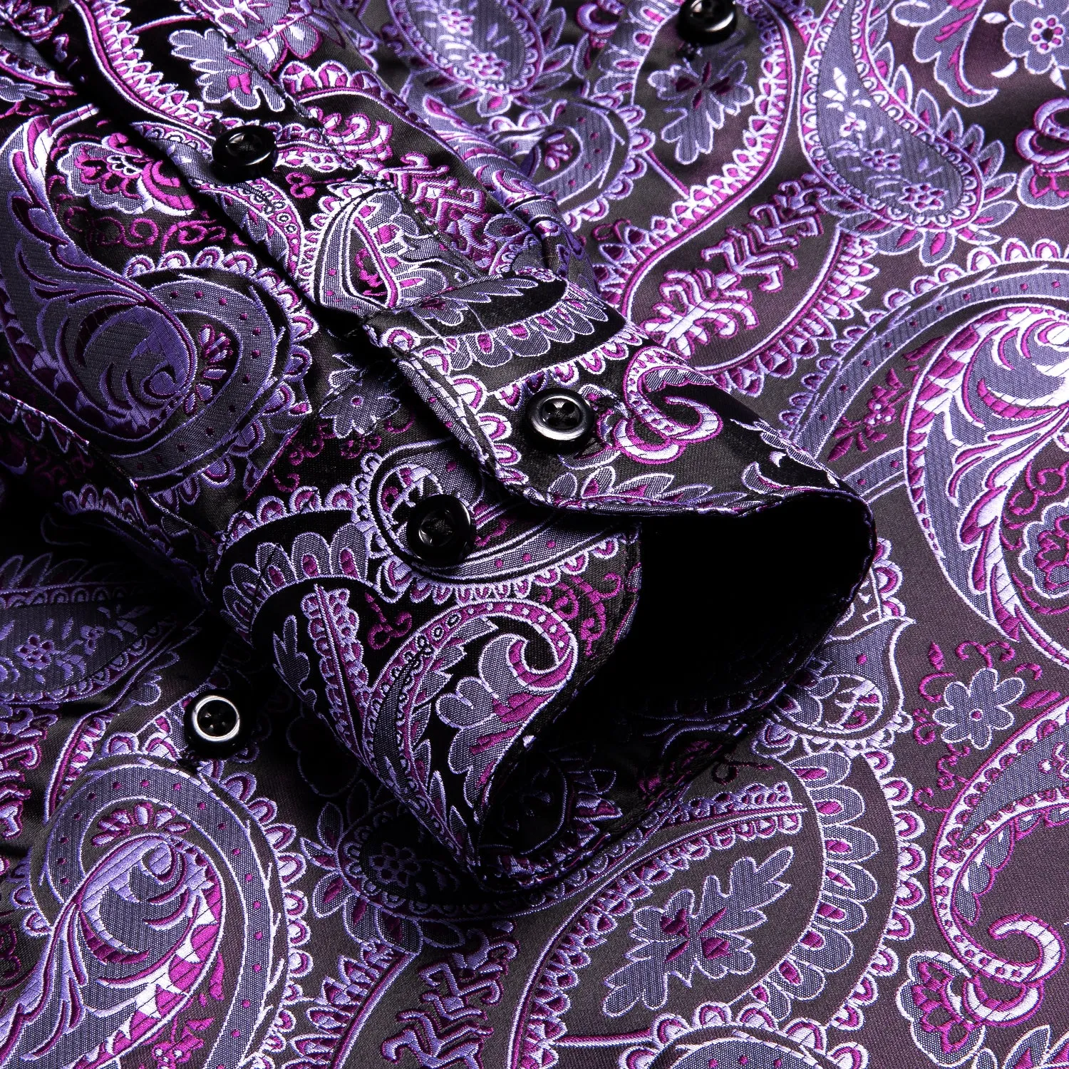 Classic Purple Black Paisley Silk Men's Shirt