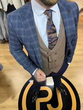 Da Vinci - Navy/Brown 3 Piece Suit