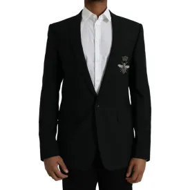 Dolce & Gabbana Black Crown Bee MARTINI Single Breasted Coat Blazer