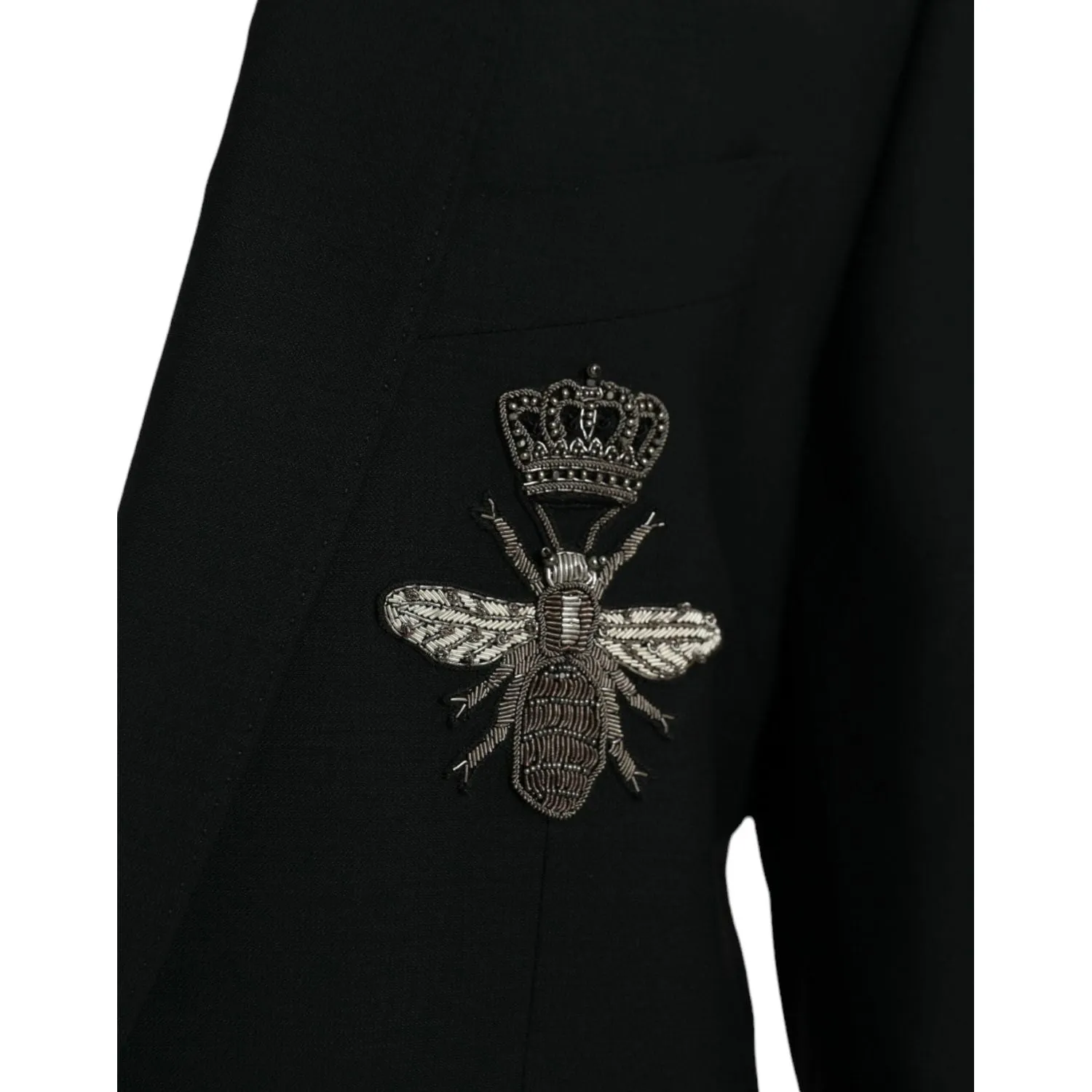 Dolce & Gabbana Black Crown Bee MARTINI Single Breasted Coat Blazer