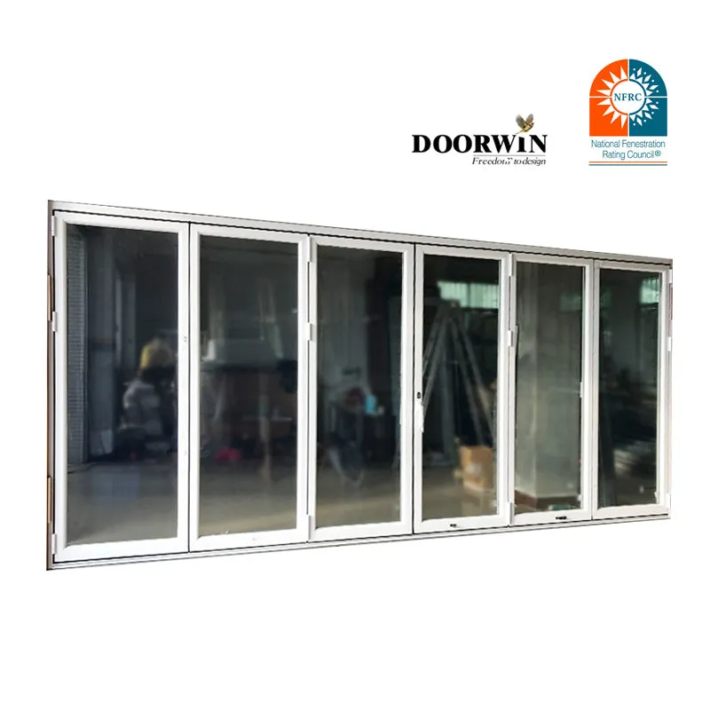 Doorwin 2021Western Double Glazed Soundproof White Thermally Broken Insulated Aluminum Bifold Folding Windows & Doors with Built-In Shutter