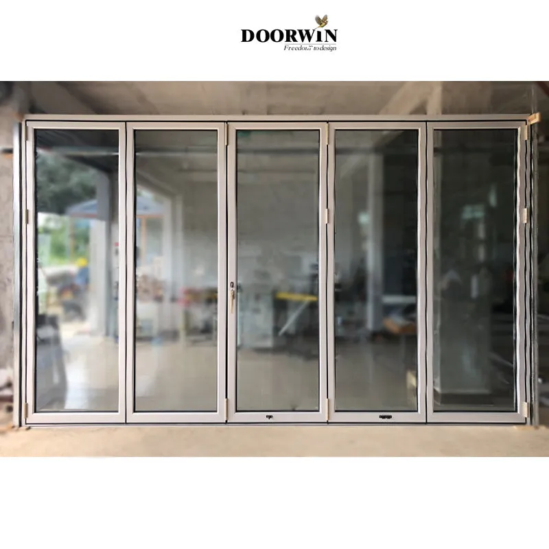 Doorwin 2021Western Double Glazed Soundproof White Thermally Broken Insulated Aluminum Bifold Folding Windows & Doors with Built-In Shutter