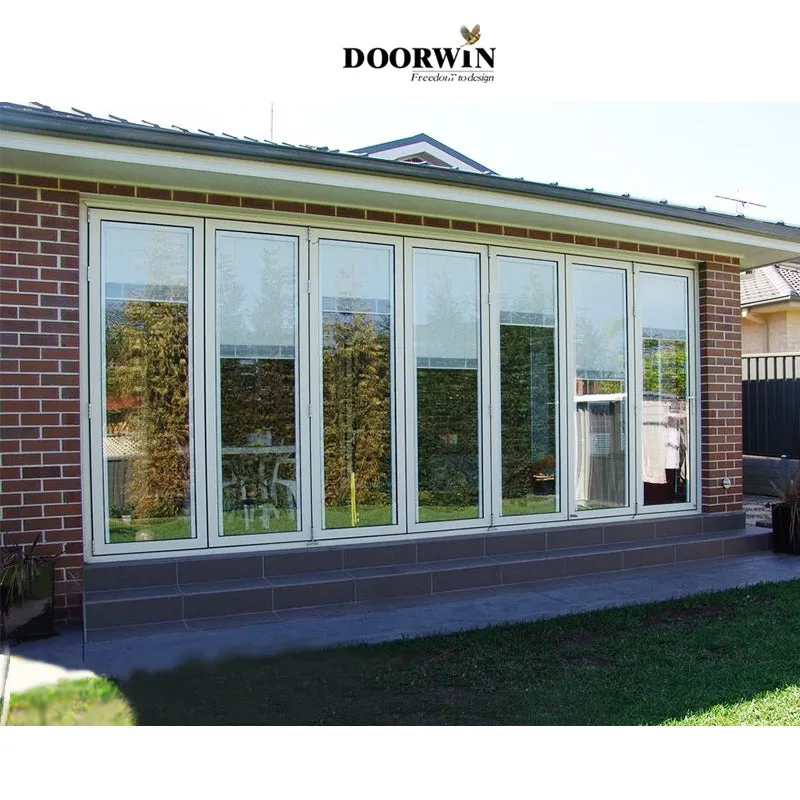 Doorwin 2021Western Double Glazed Soundproof White Thermally Broken Insulated Aluminum Bifold Folding Windows & Doors with Built-In Shutter