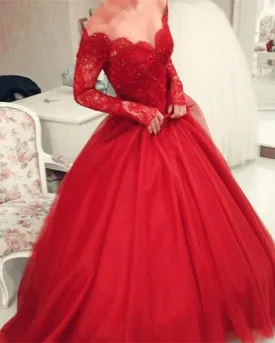 Elegant Tulle Quinceanera Dresses Ball Gowns Lace Long Sleeves