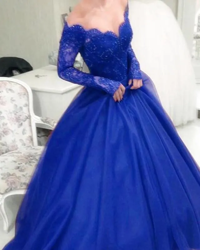 Elegant Tulle Quinceanera Dresses Ball Gowns Lace Long Sleeves