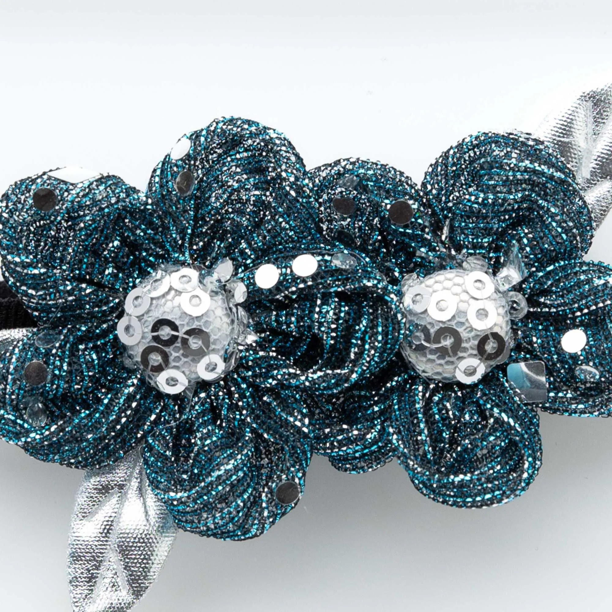 Ethnic Two Flower Glitter Headband- Dark Blue