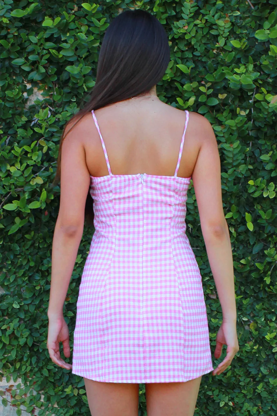 Fitted Square Strap Dress - Flannel Pink Checker