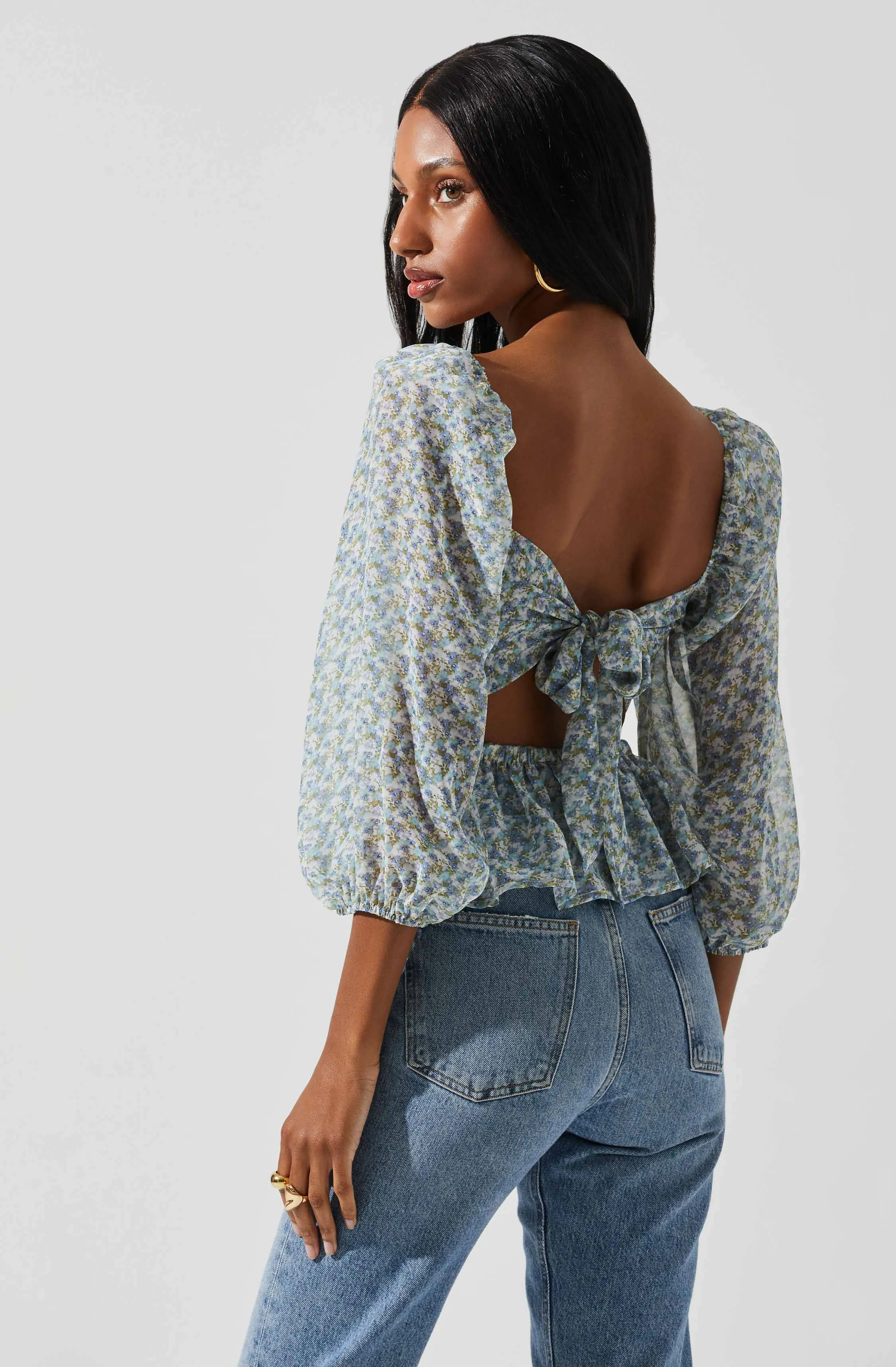 Floral Smocked Tie Back Top