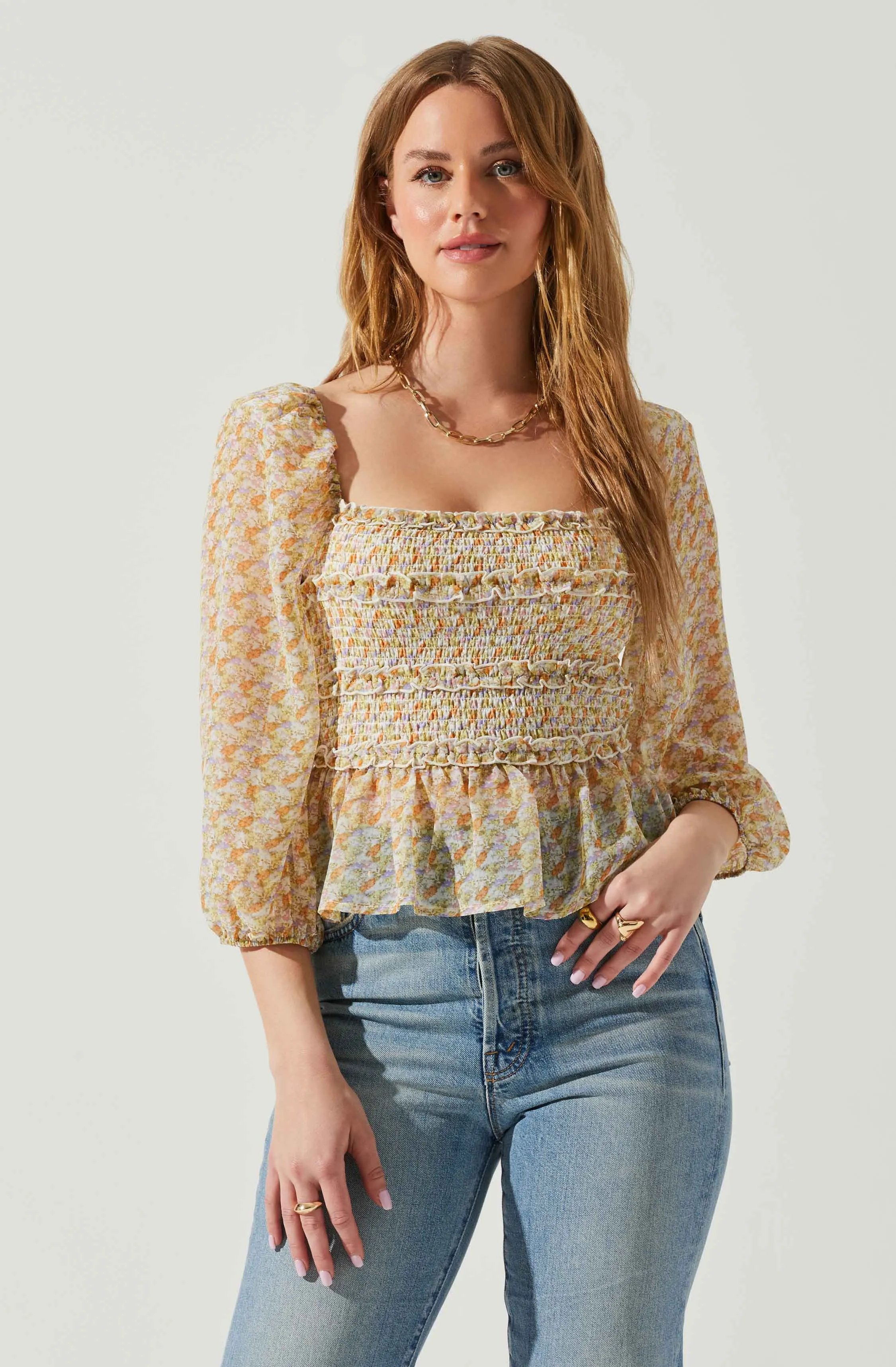 Floral Smocked Tie Back Top