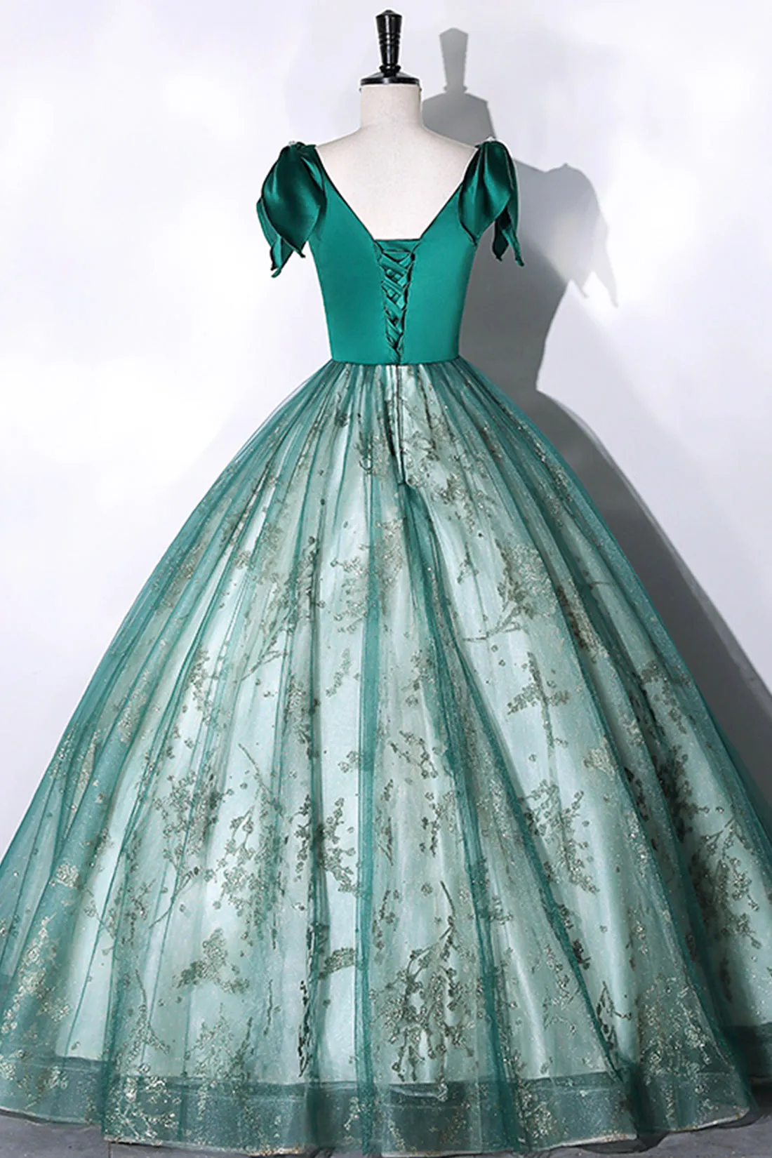 Green Satin Tulle Long Prom Dress, Elegant A-Line Formal Dress