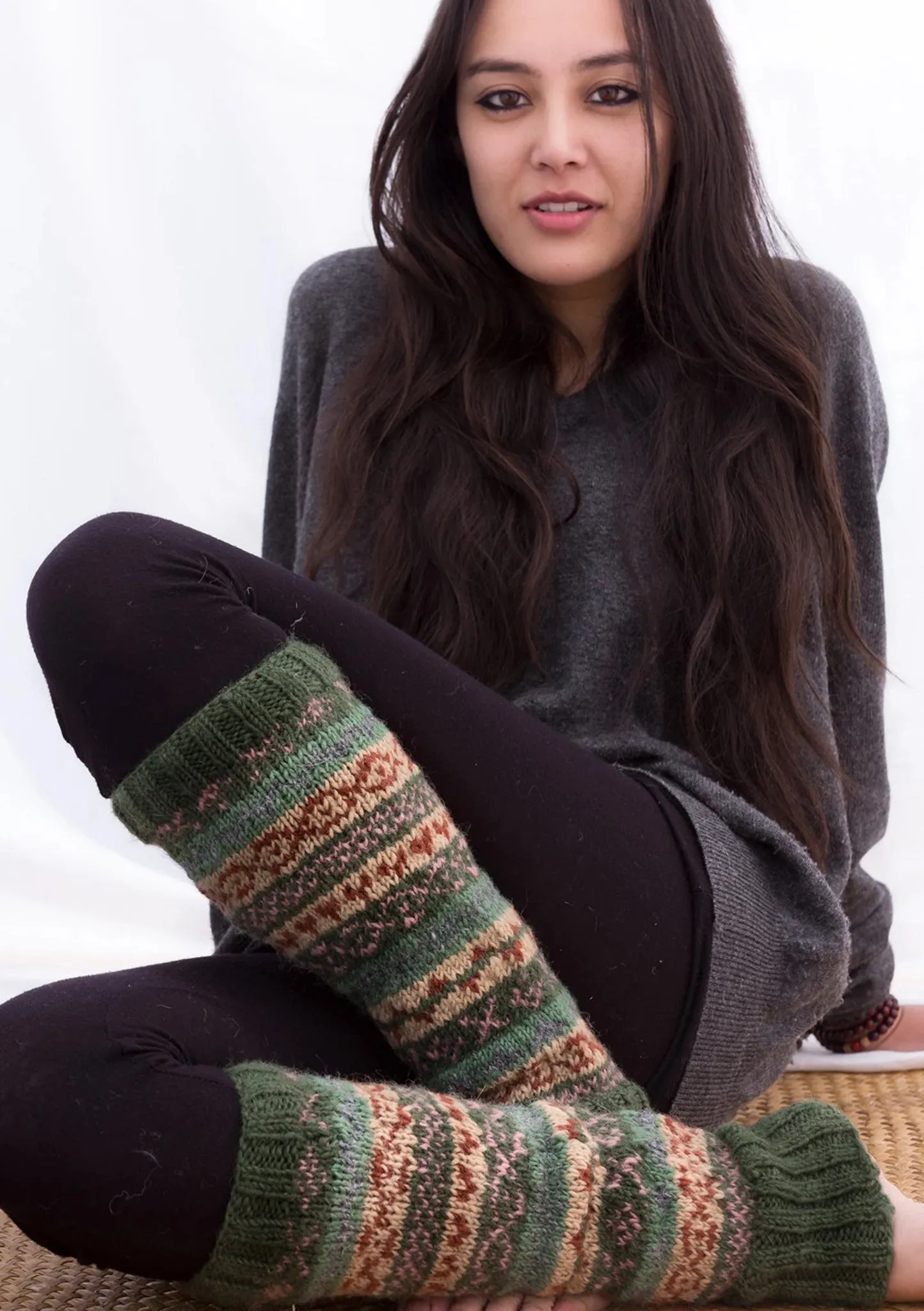 Green Woolen Knee High Legwarmers