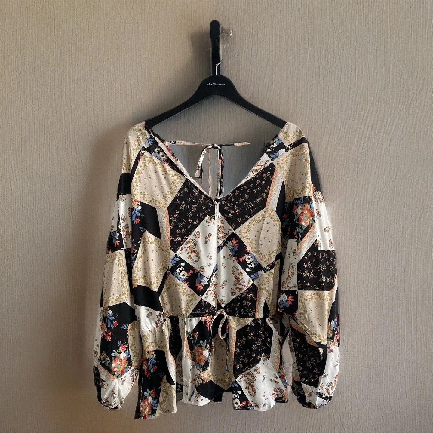 Harlequin Mixed Print Peplum Top