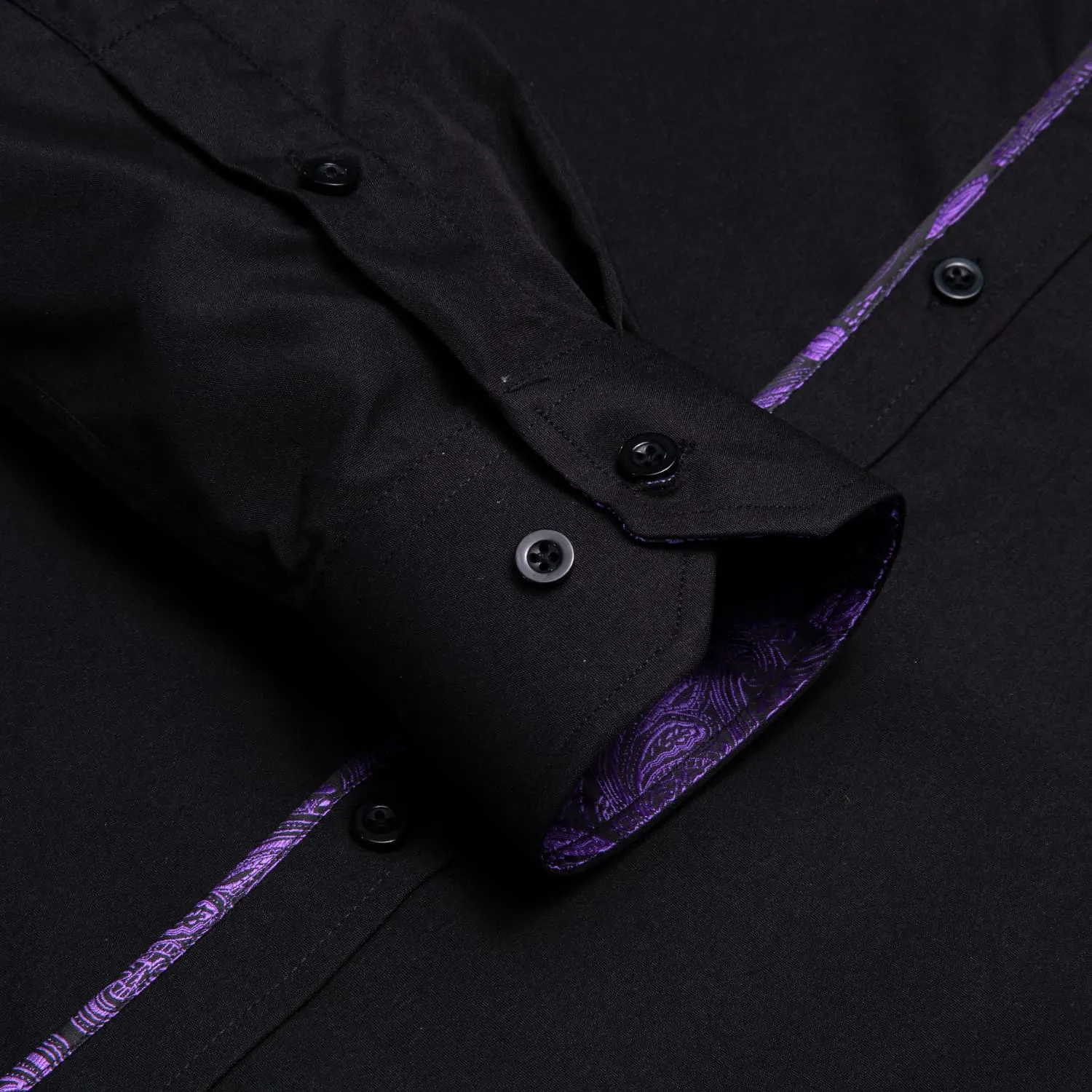 Hi-Tie Black Shirt with Purple Jacquard Collar Solid Shirt