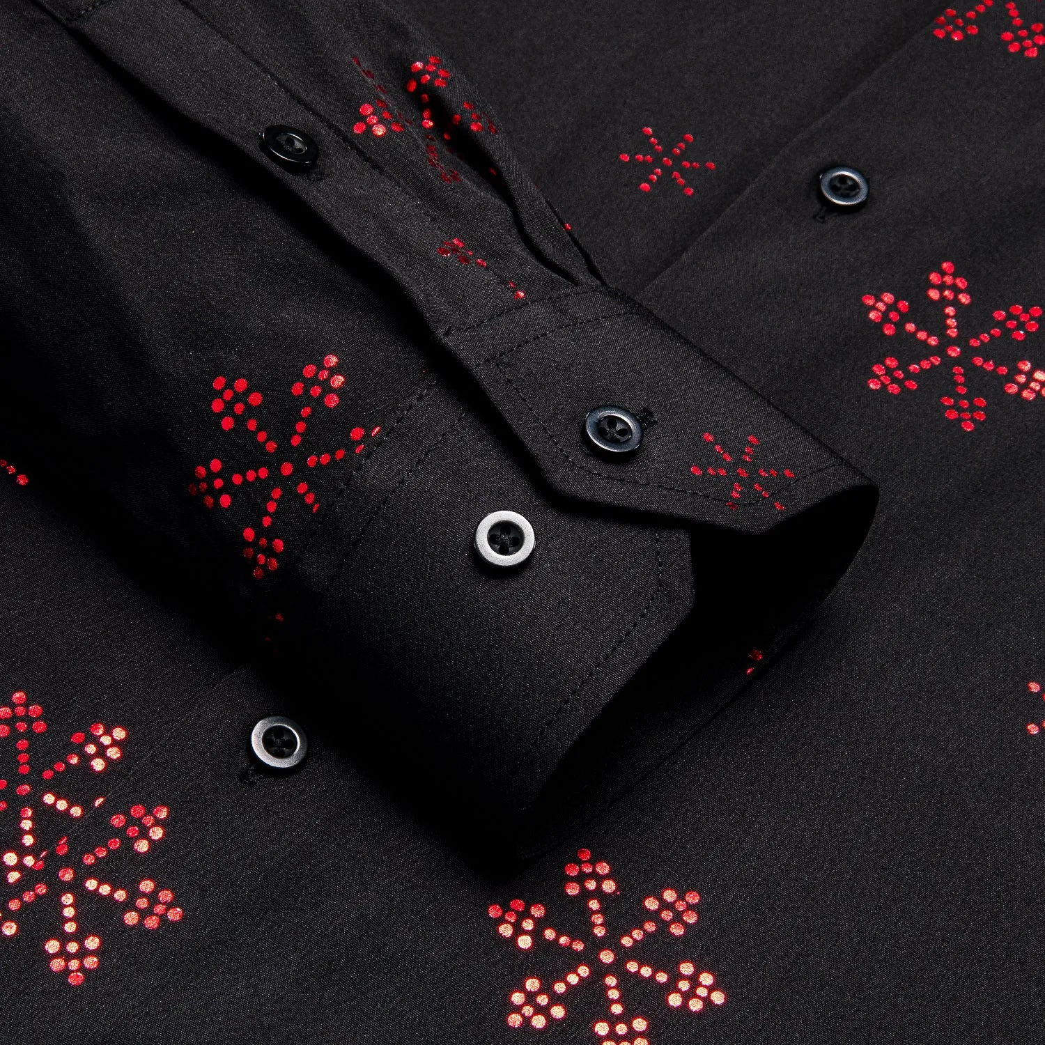 Hi-Tie Black Windsor Collar Red Snowflake Men's Dinner Shirt Christmas