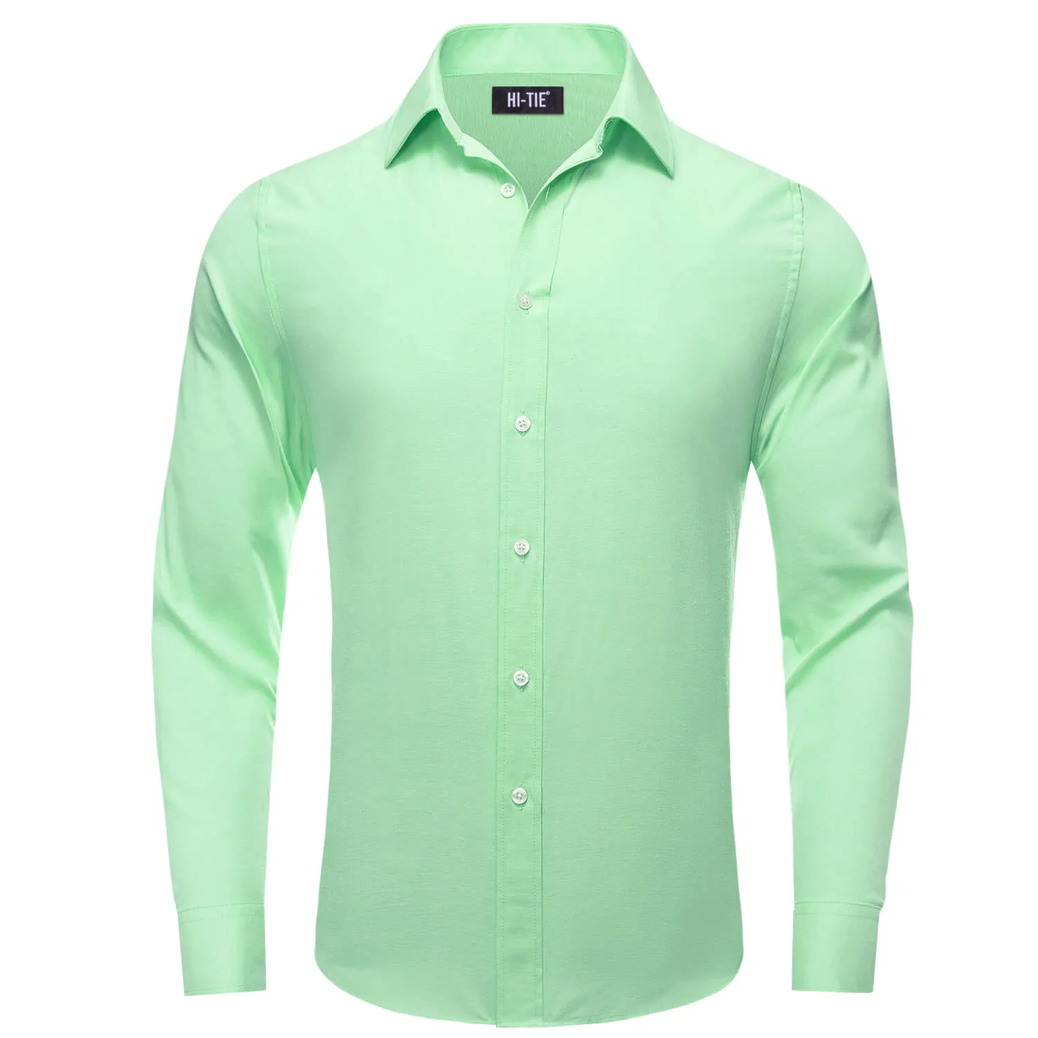 Hi-Tie Button Down Shirt Pale Green Solid Men's Silk Dress Shirt