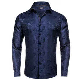 Hi-Tie Long Sleeve Shirt Midnight Blue Paisley Blue Collar Shirt