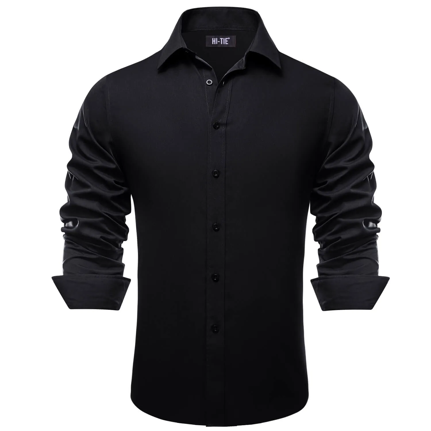 Hi-Tie Long Sleeve Shirt Solid Black Collar Shirt