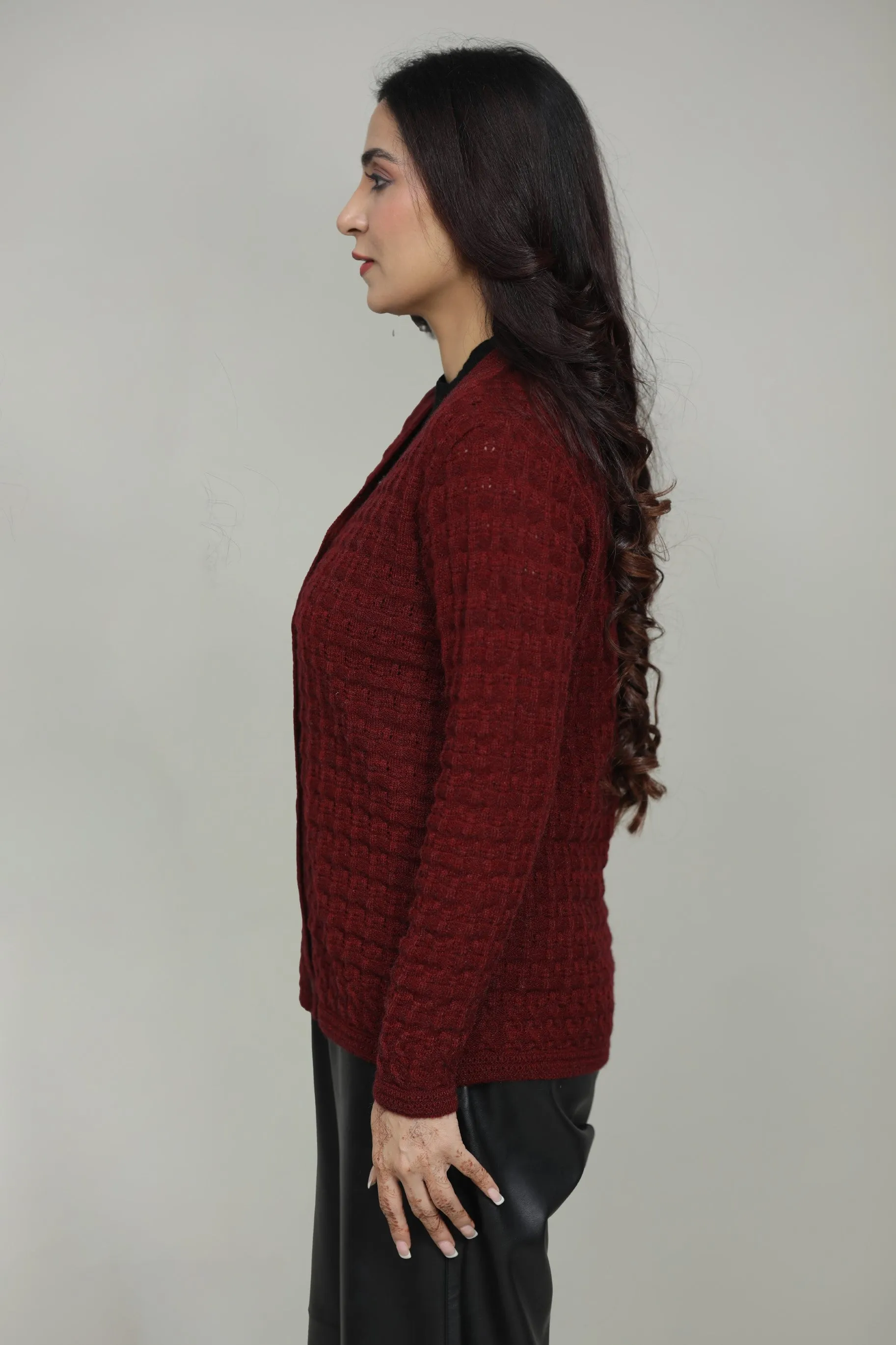 Knitted Self Design V-Neck Sweater