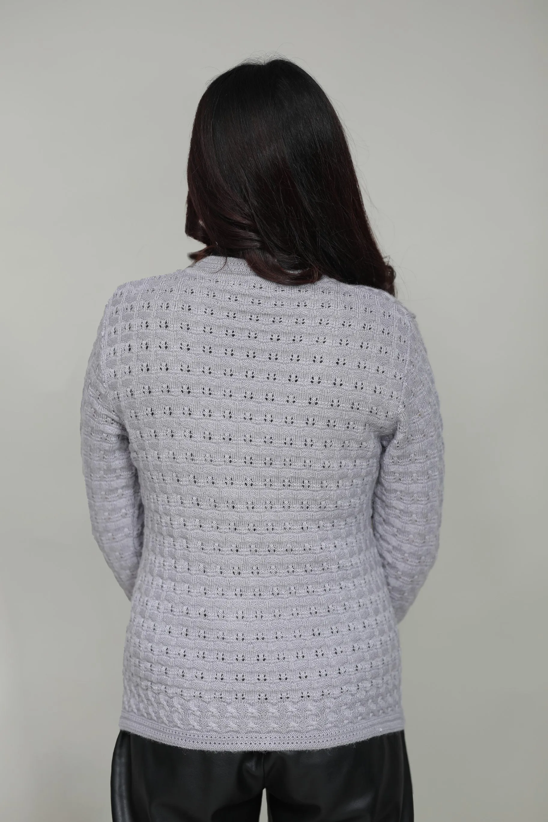 Knitted Self Design V-Neck Sweater