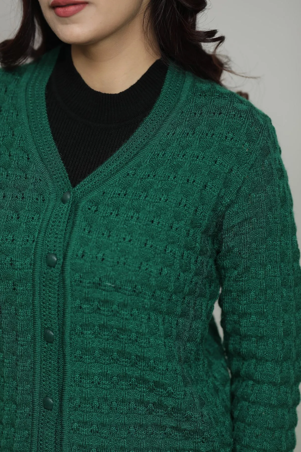 Knitted Self Design V-Neck Sweater