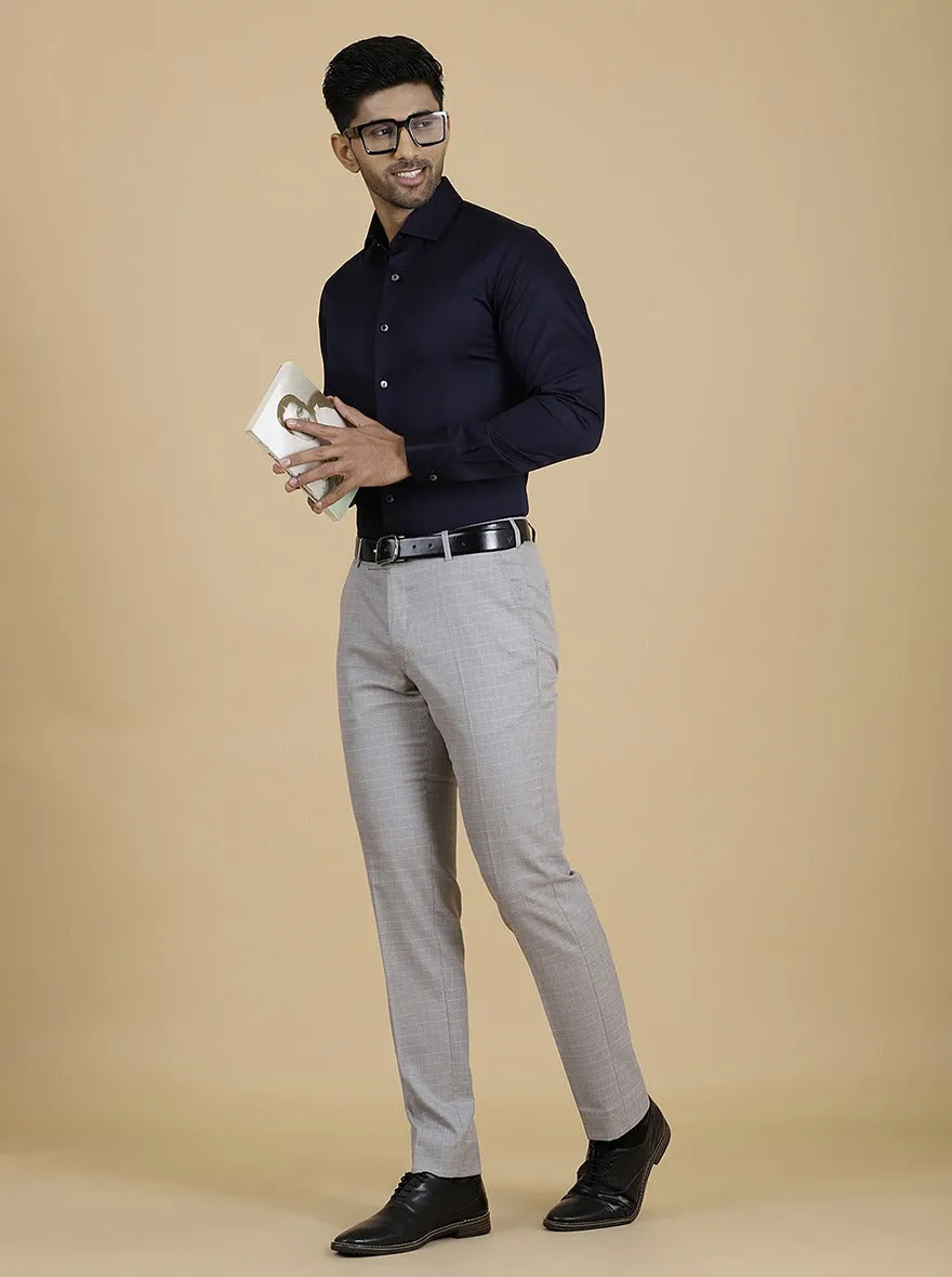 Light Grey Checked Super Slim Fit Formal Trouser | Greenfibre