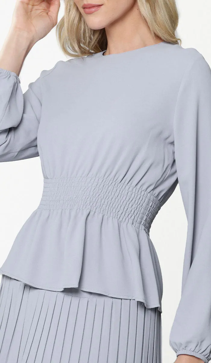 Lulu Modest Essential Peplum Blouse - Powder Blue