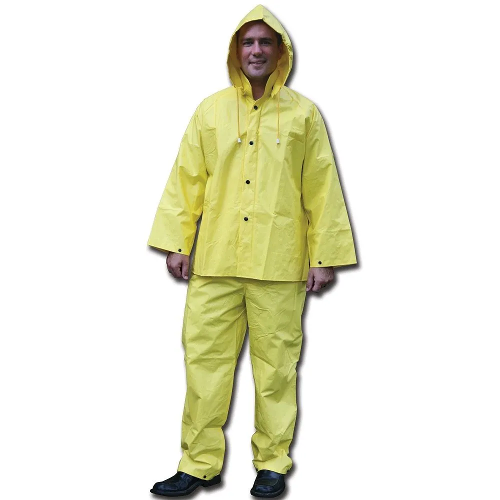 MCR Safety 3003 Wizard Series .28 mm Waterproof Rain Gear with Detachable Hood and Bib Pants, Yellow, 1 Each