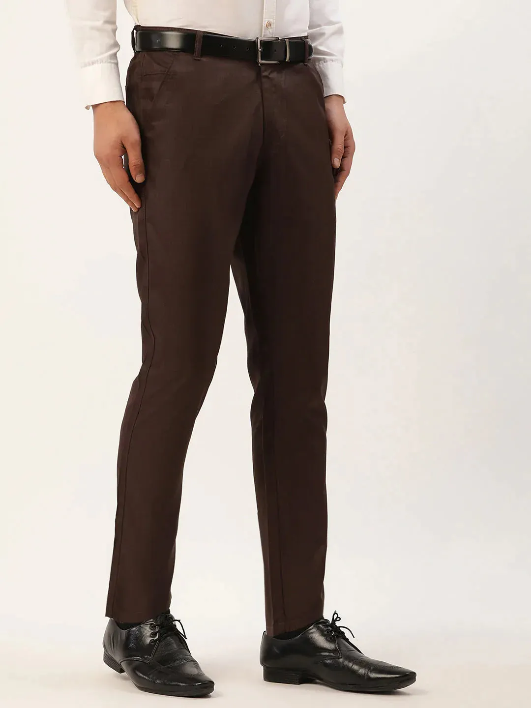 Men'S Coffee Checked Formal Trousers