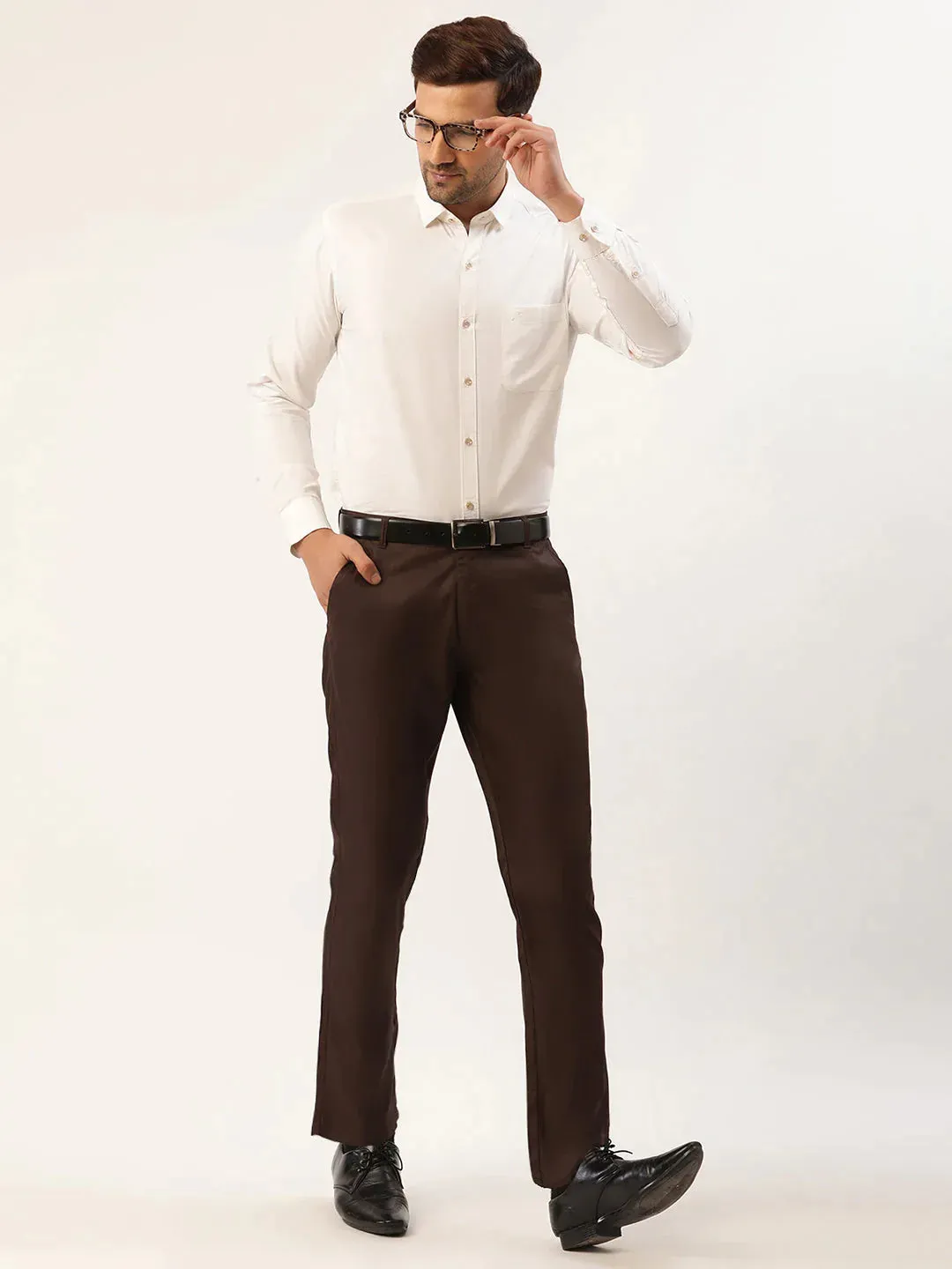 Men'S Coffee Checked Formal Trousers