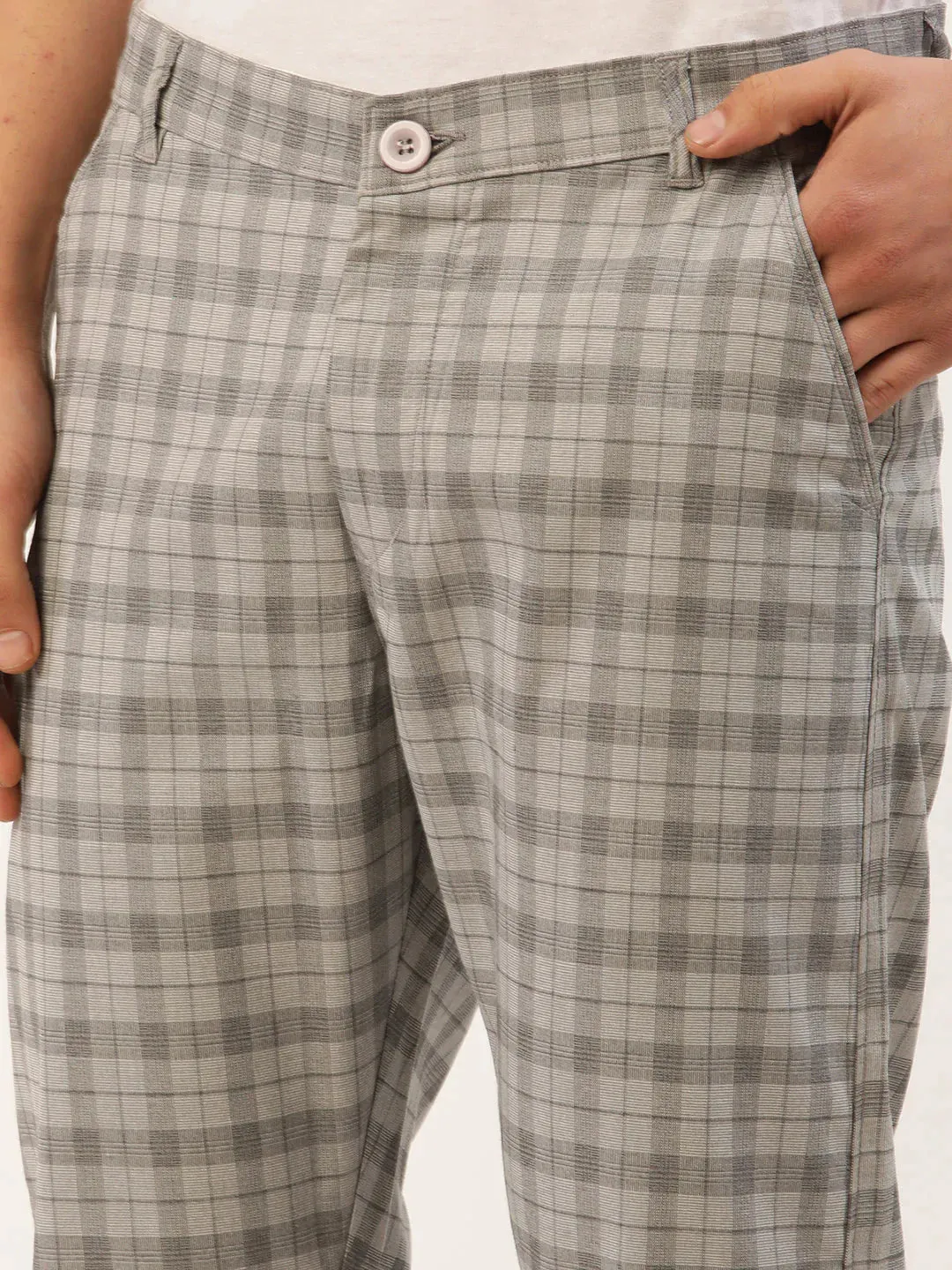 Men'S Grey Tartan Checked Formal Trousers