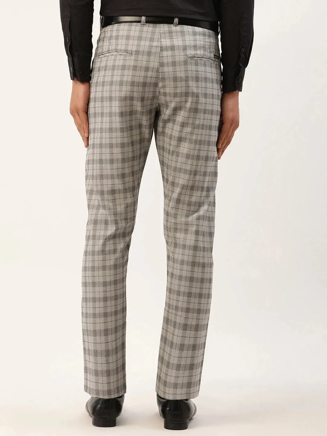 Men'S Grey Tartan Checked Formal Trousers