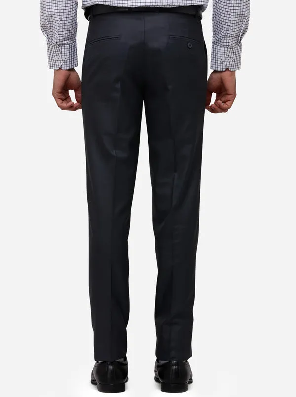 Navy Blue & Black Slim Fit Solid Formal Trouser | Greenfibre