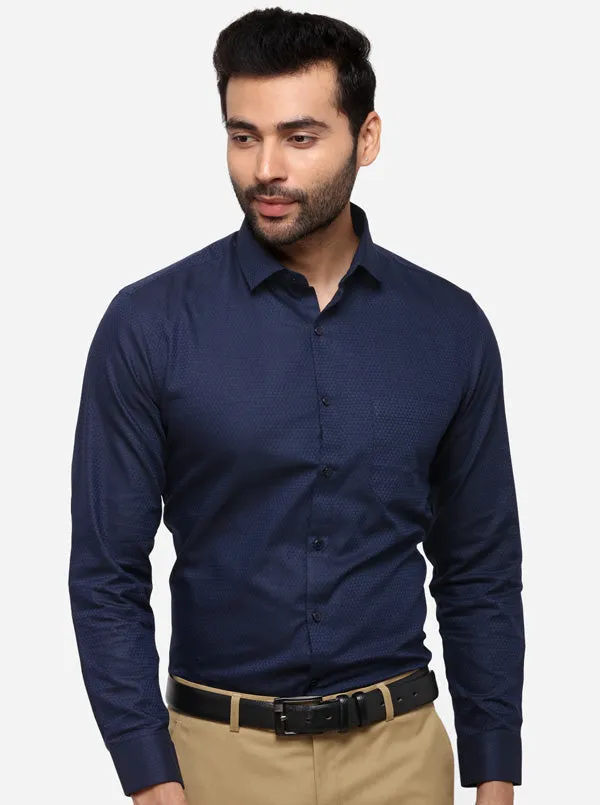 Navy Blue Dobby Slim Fit Formal Shirt | Greenfibre